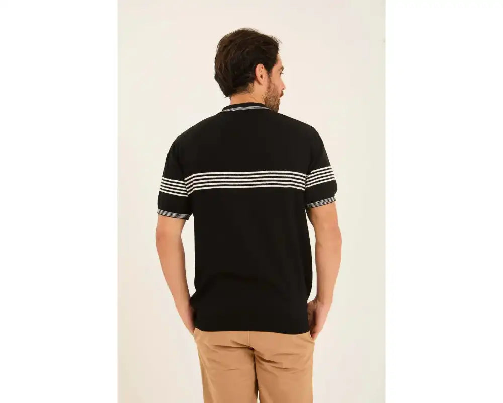 Casual Striped Chest Zipped Polo Shirt