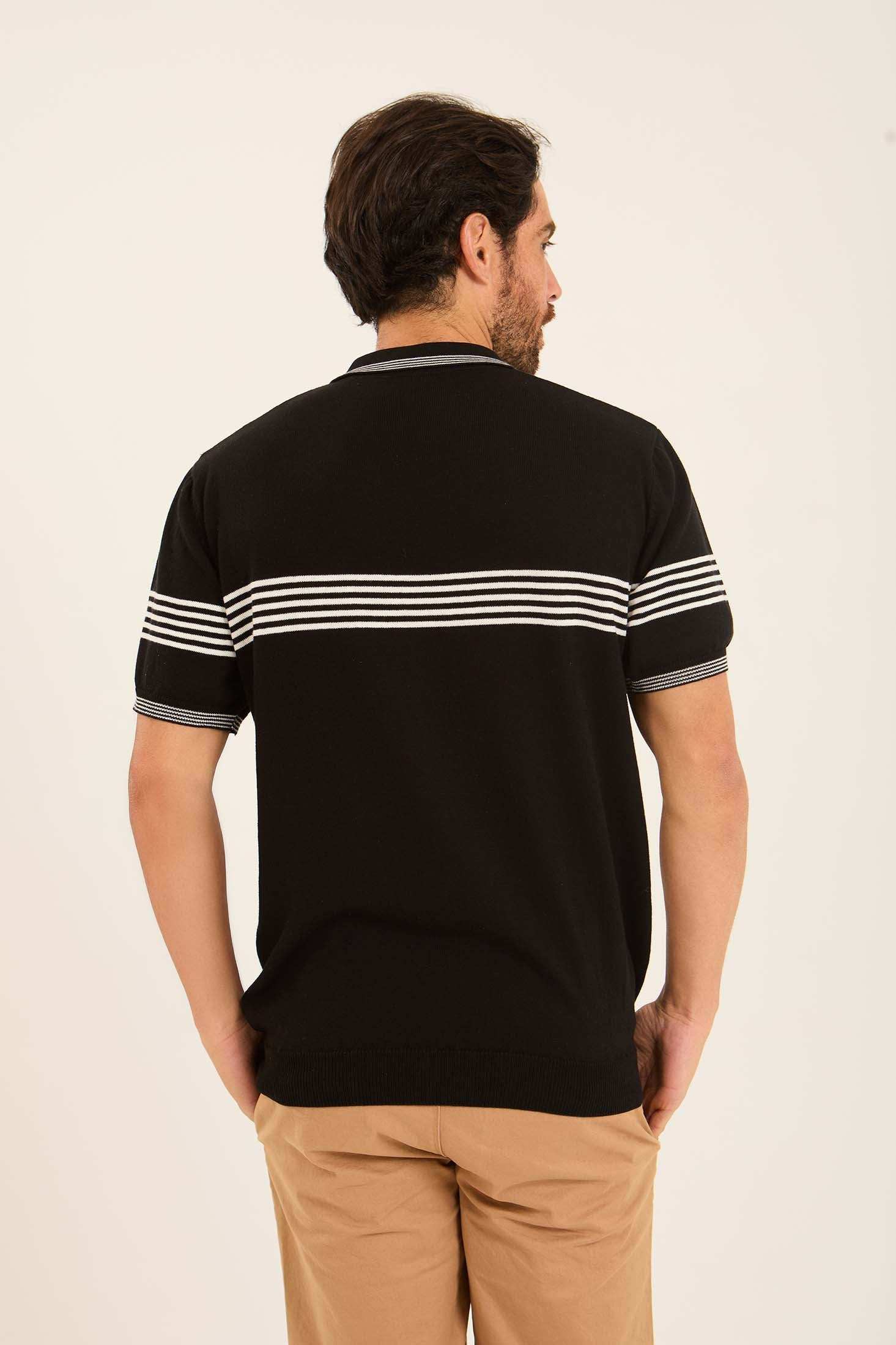 Casual Striped Chest Zipped Polo Shirt