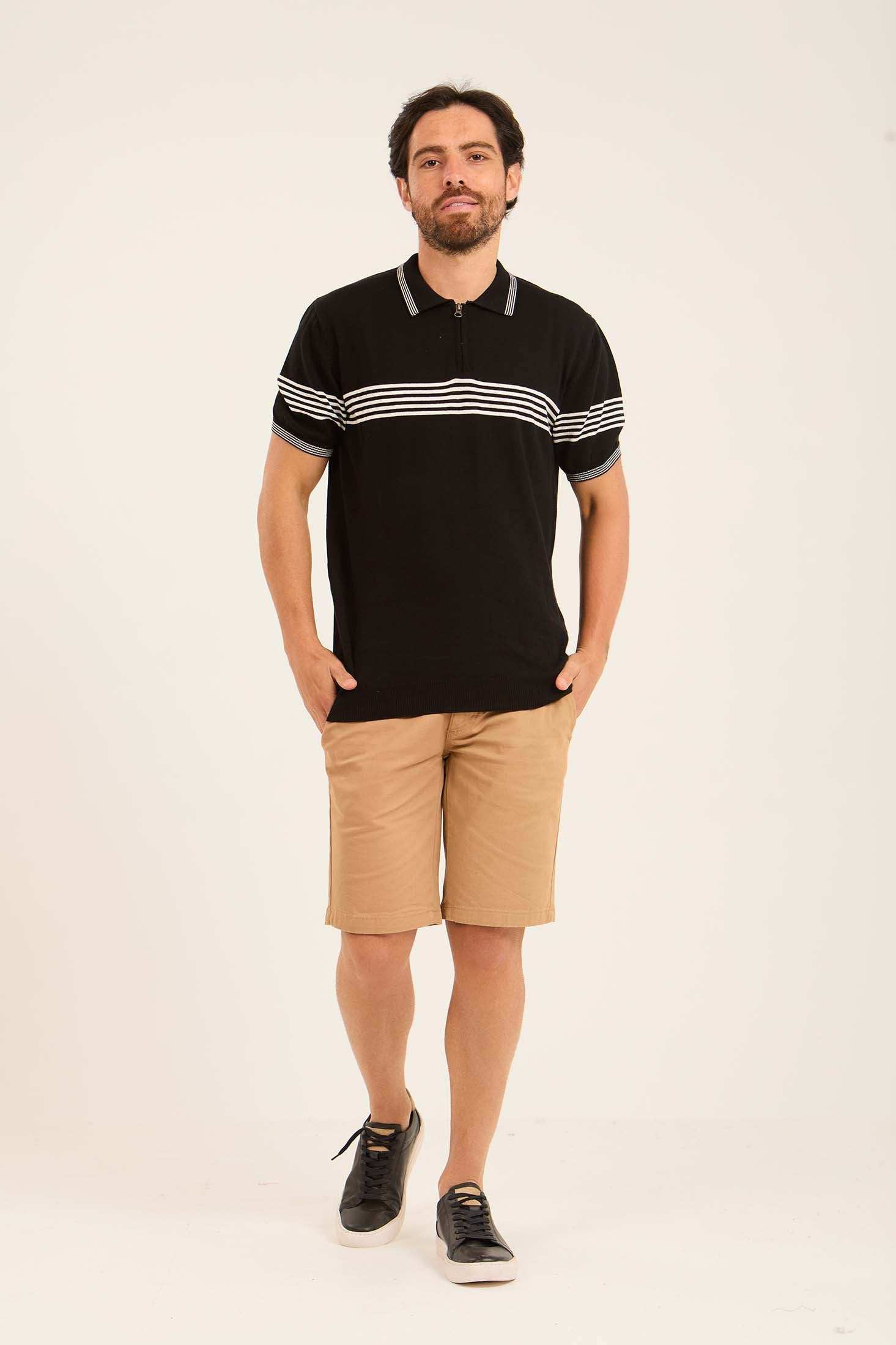 Casual Striped Chest Zipped Polo Shirt