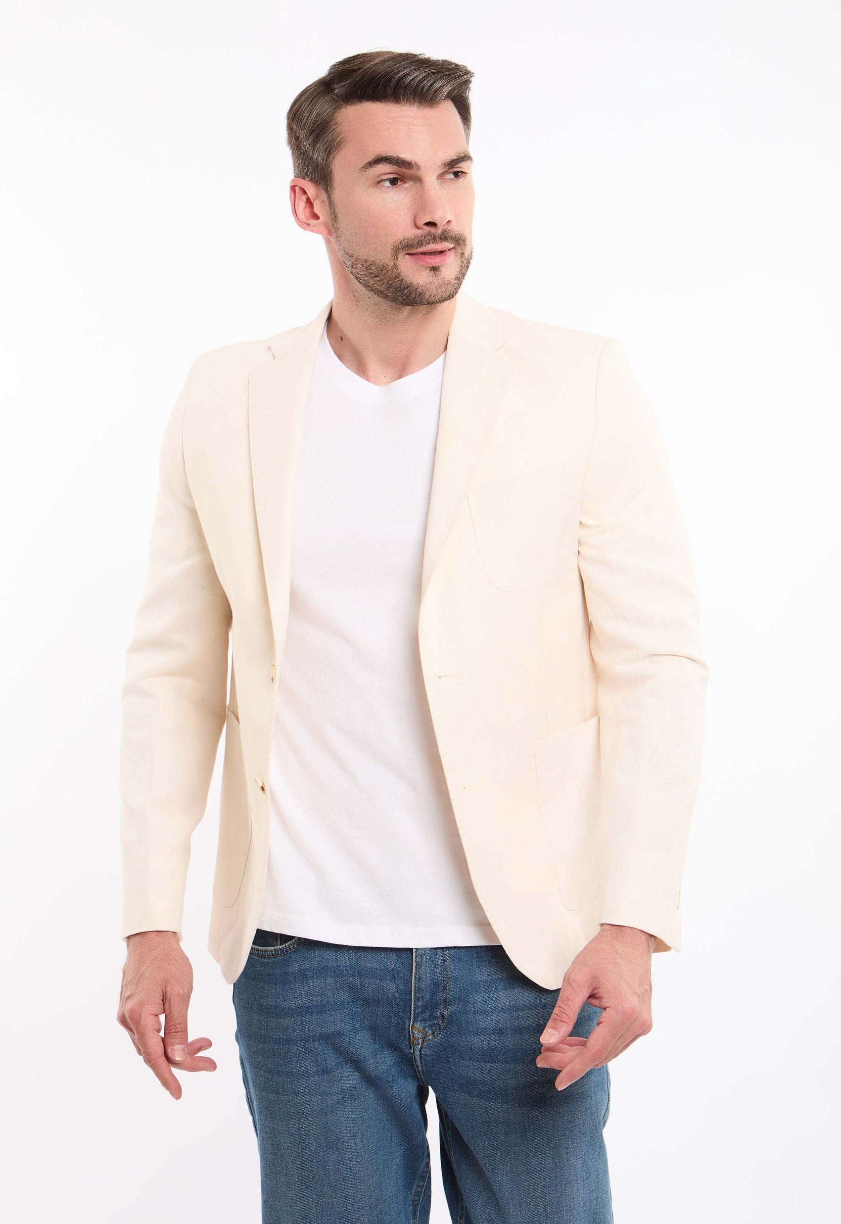 Linen-Cotton Cropped Tailored Blazer