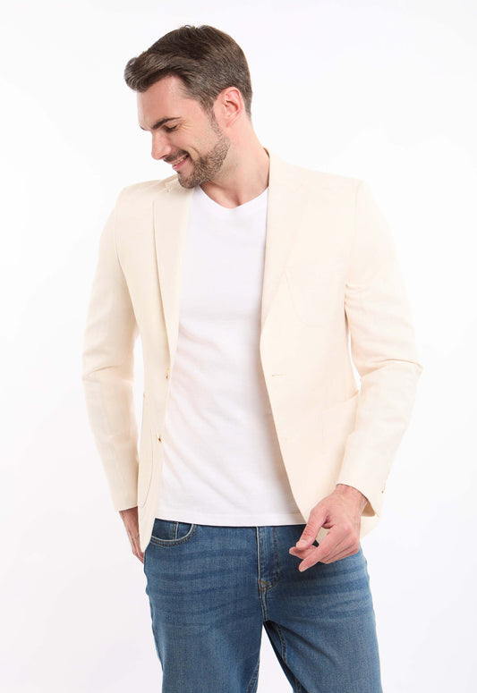 Linen-Cotton Cropped Tailored Blazer