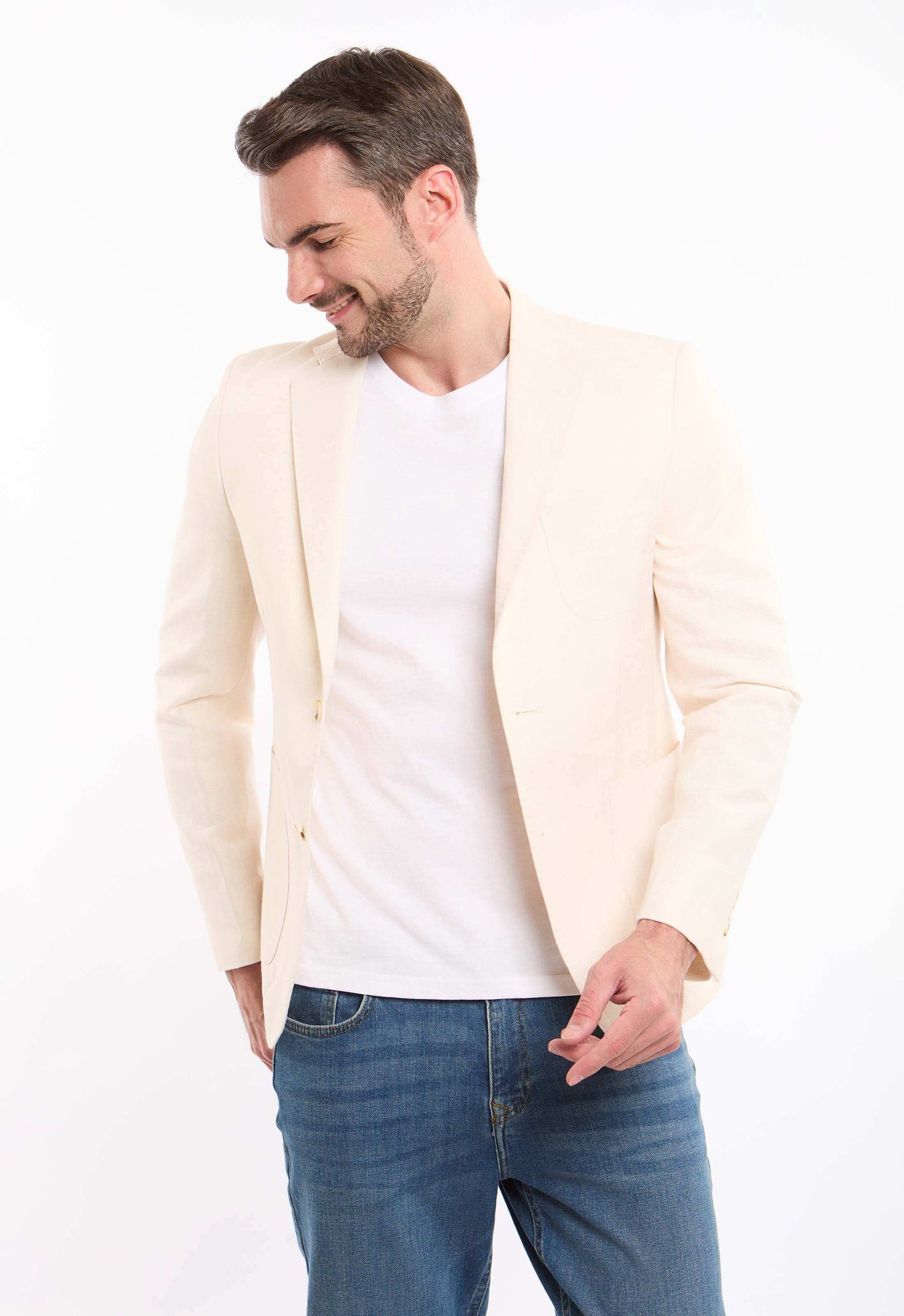 Linen-Cotton Cropped Tailored Blazer