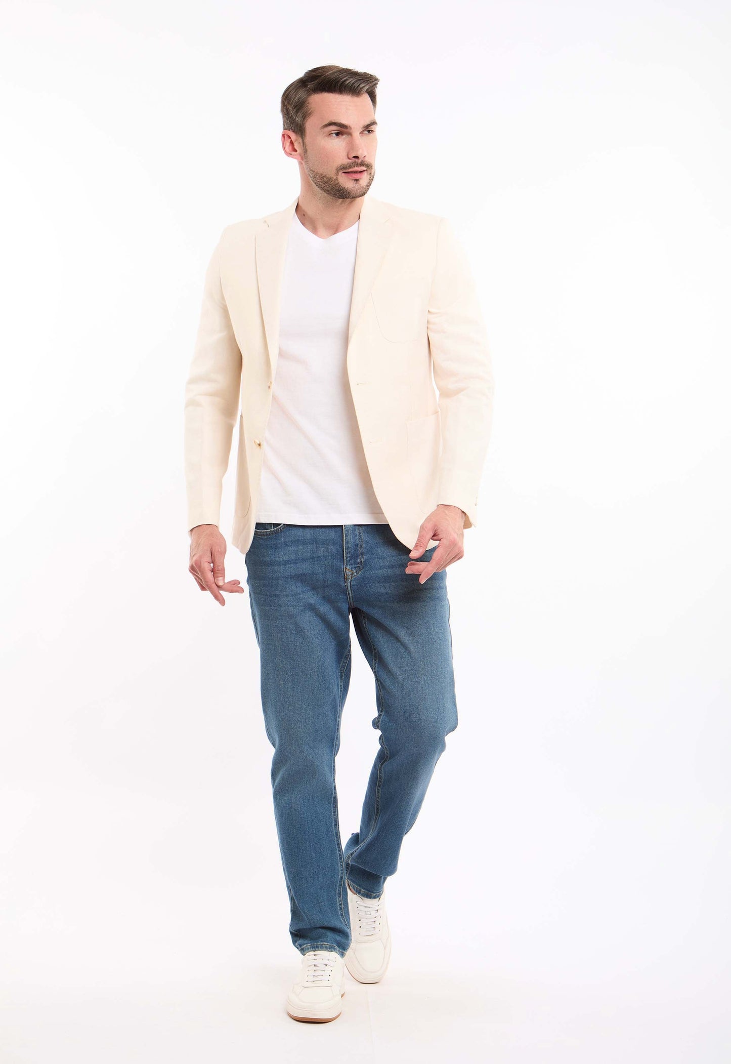 بليزر مصمم قصير كتان-قطن