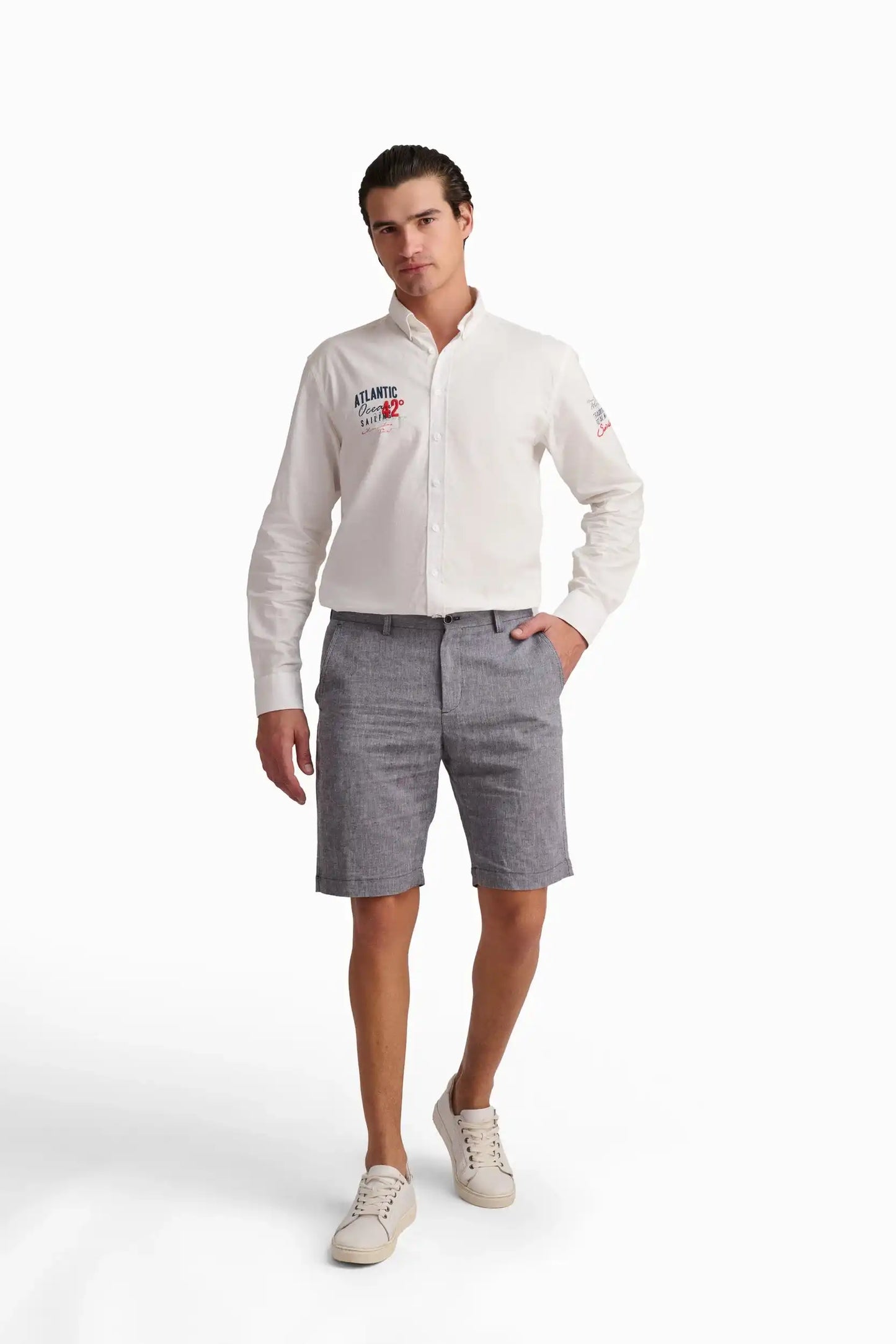 Grey Linen-Cotton Shorts