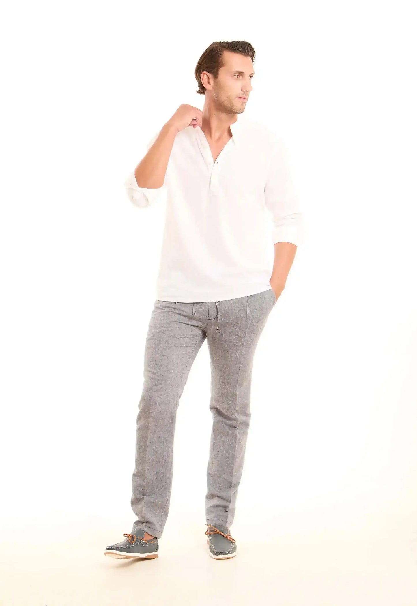 Linen-Cotton Straight Pants