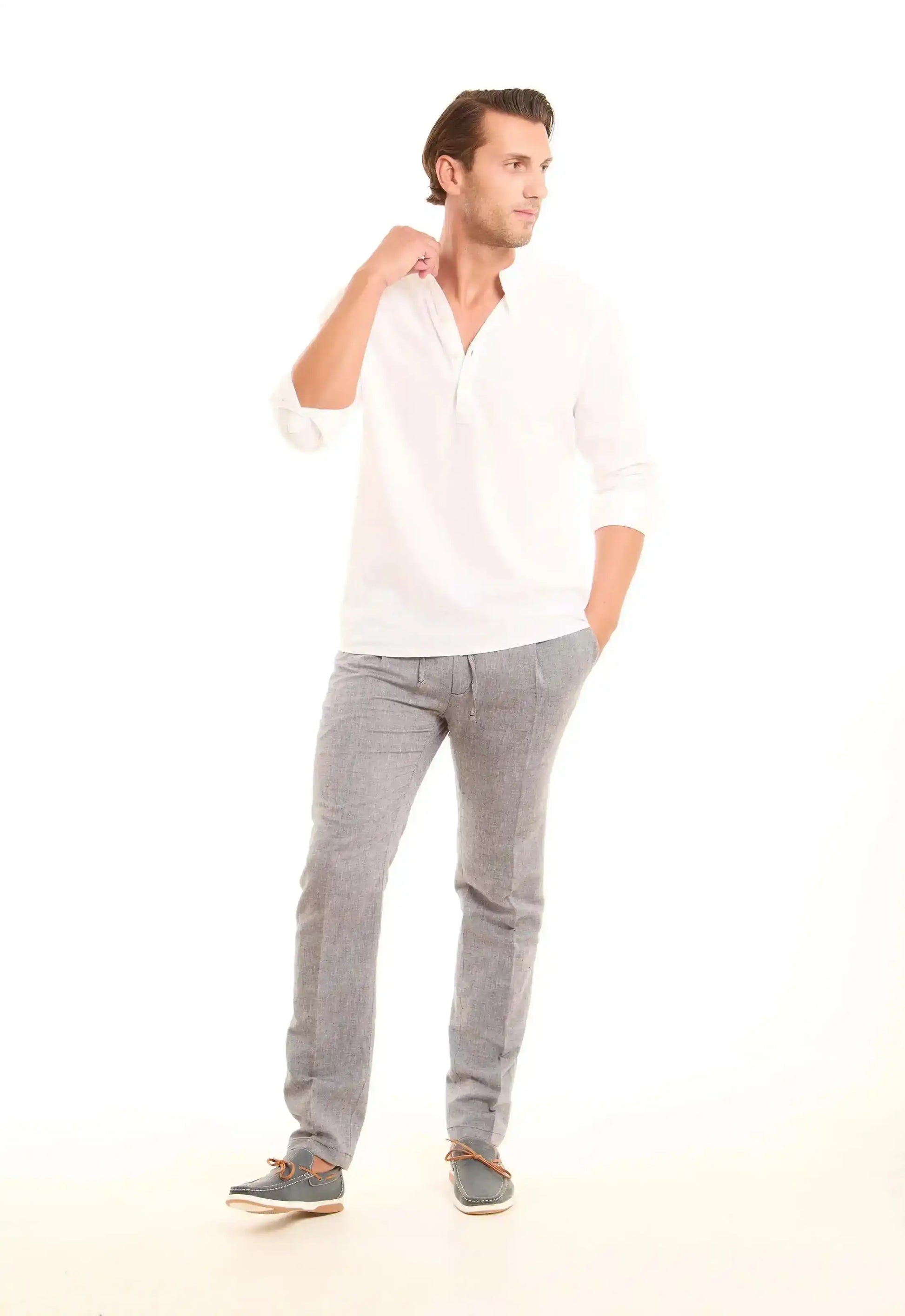 Linen-Cotton Straight Pants