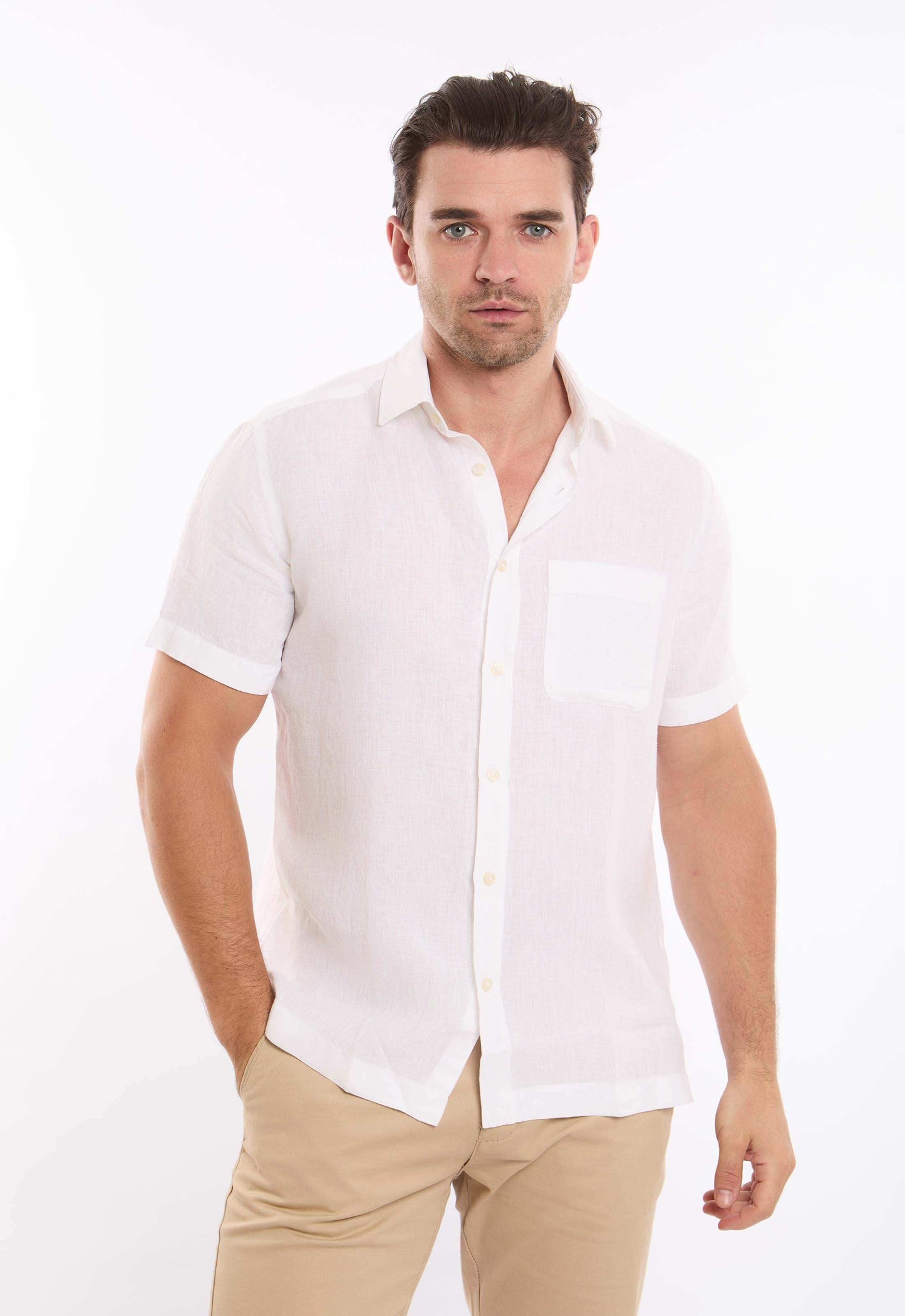 Textured Linen Short Sleeves Shirt with Pocket