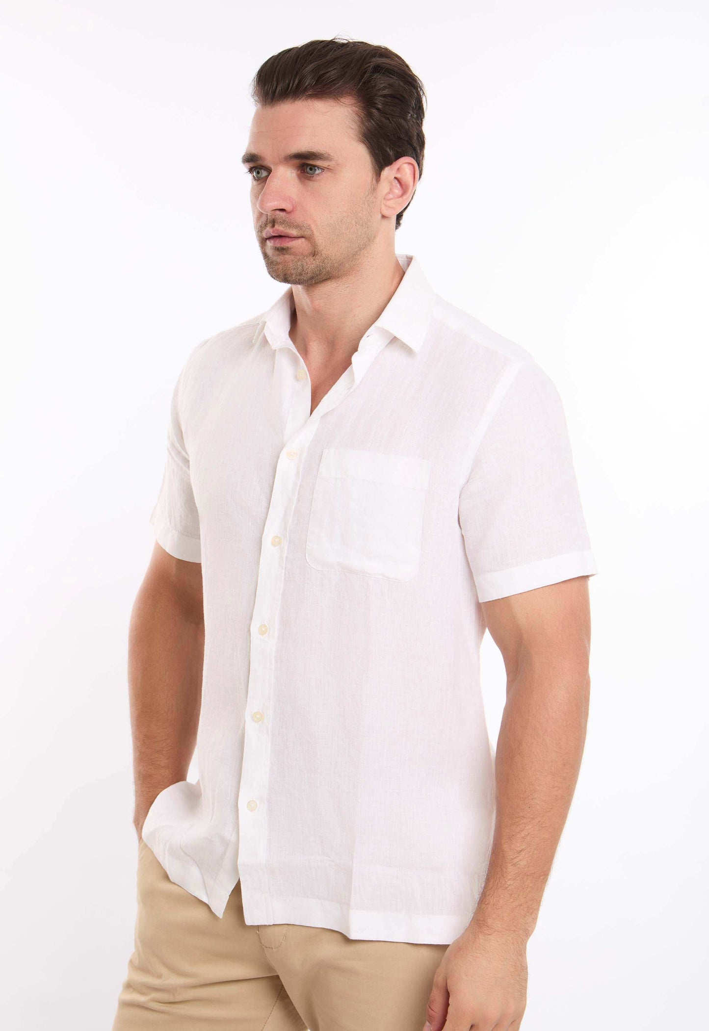 Textured Linen Short Sleeves Shirt with Pocket