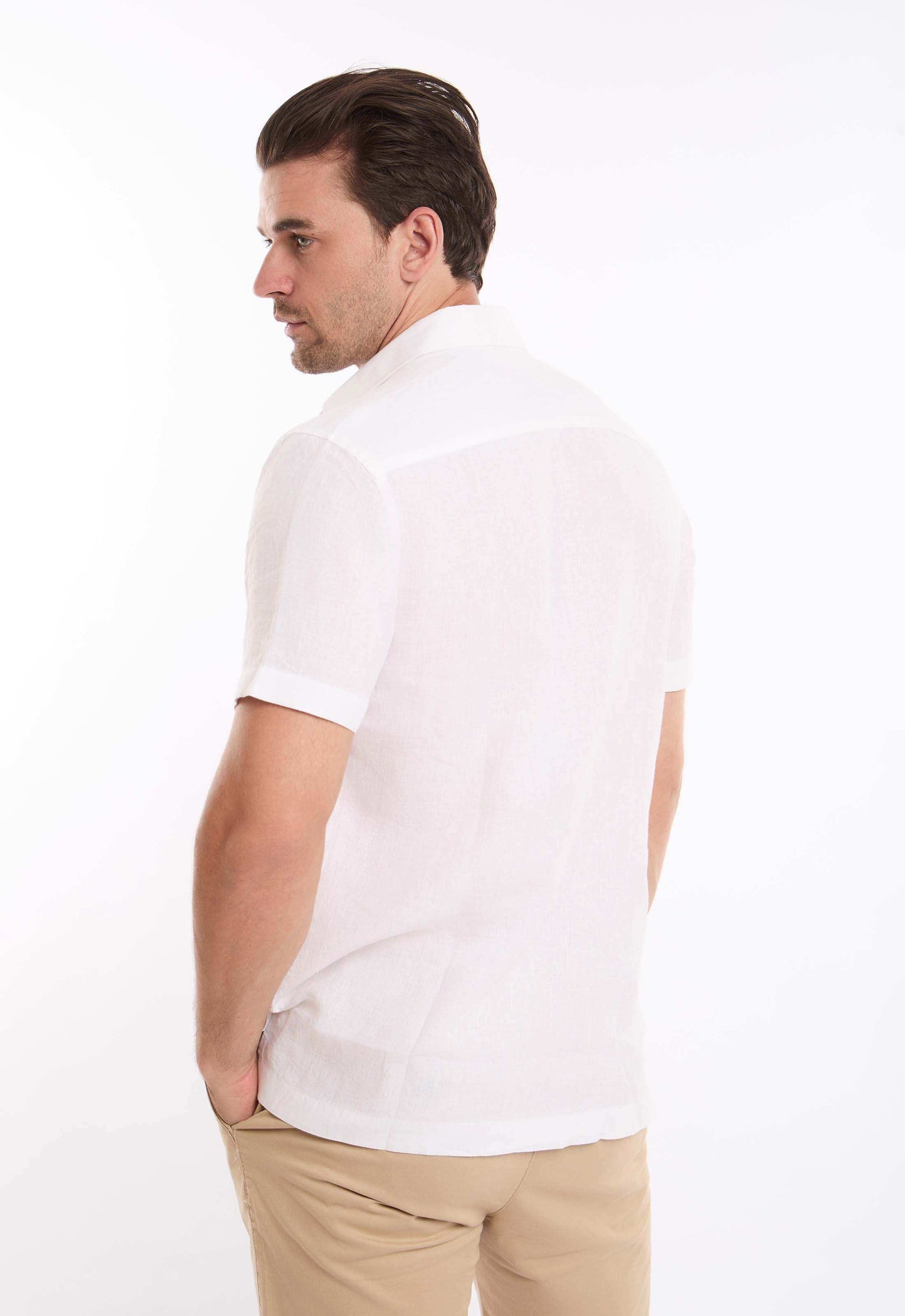 Textured Linen Short Sleeves Shirt with Pocket