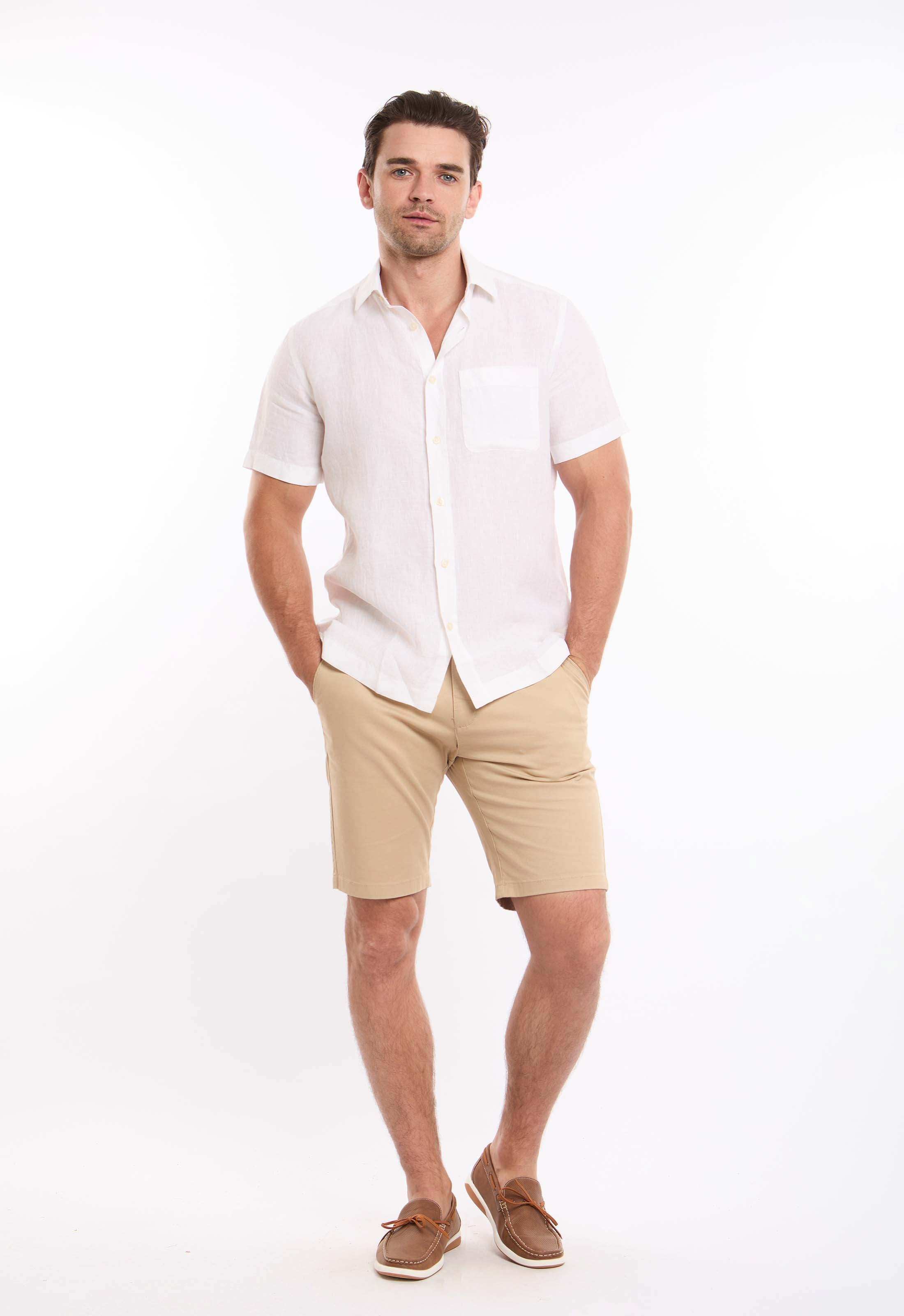 Textured Linen Short Sleeves Shirt with Pocket