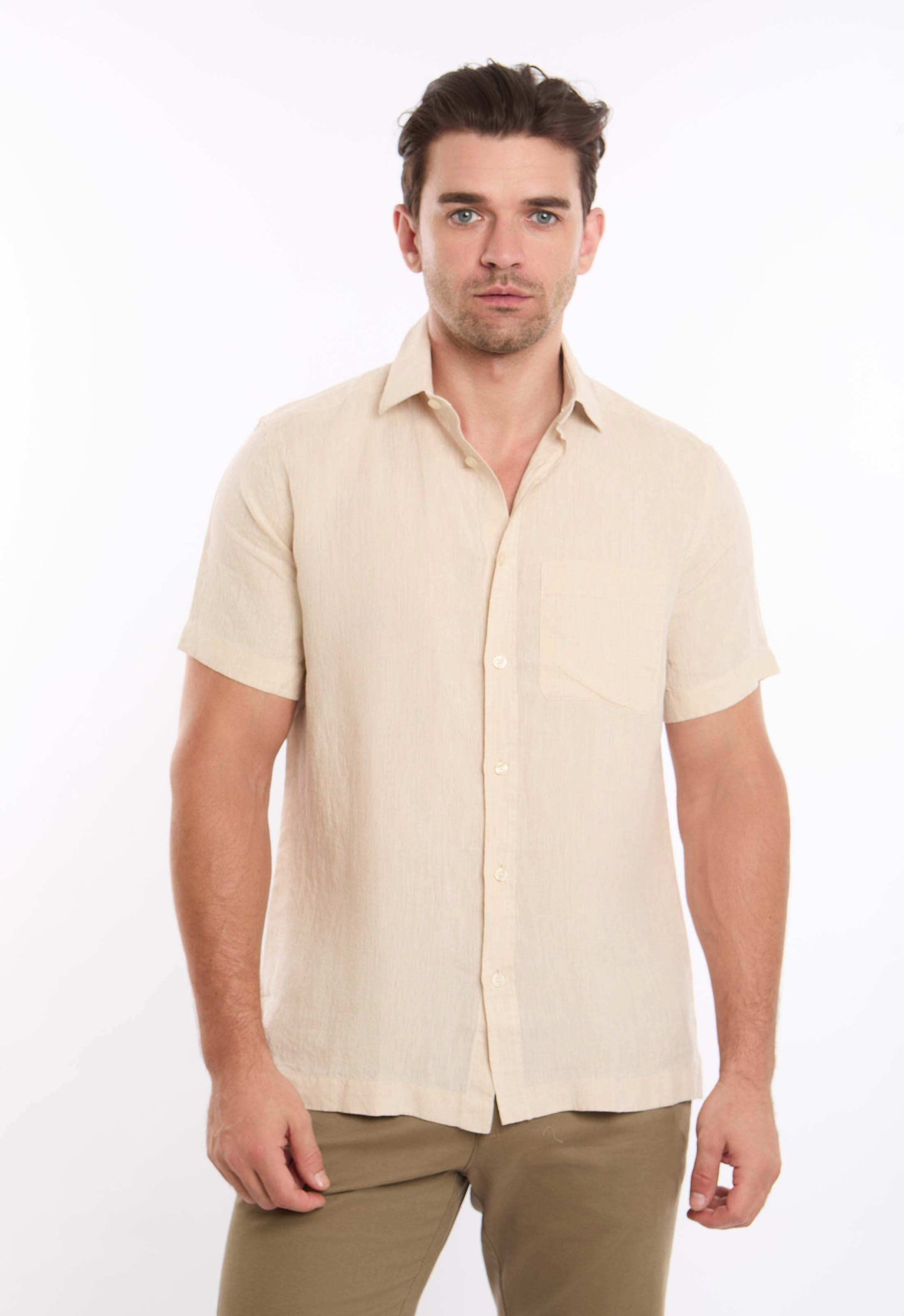 Textured Linen Short Sleeves Shirt with Pocket
