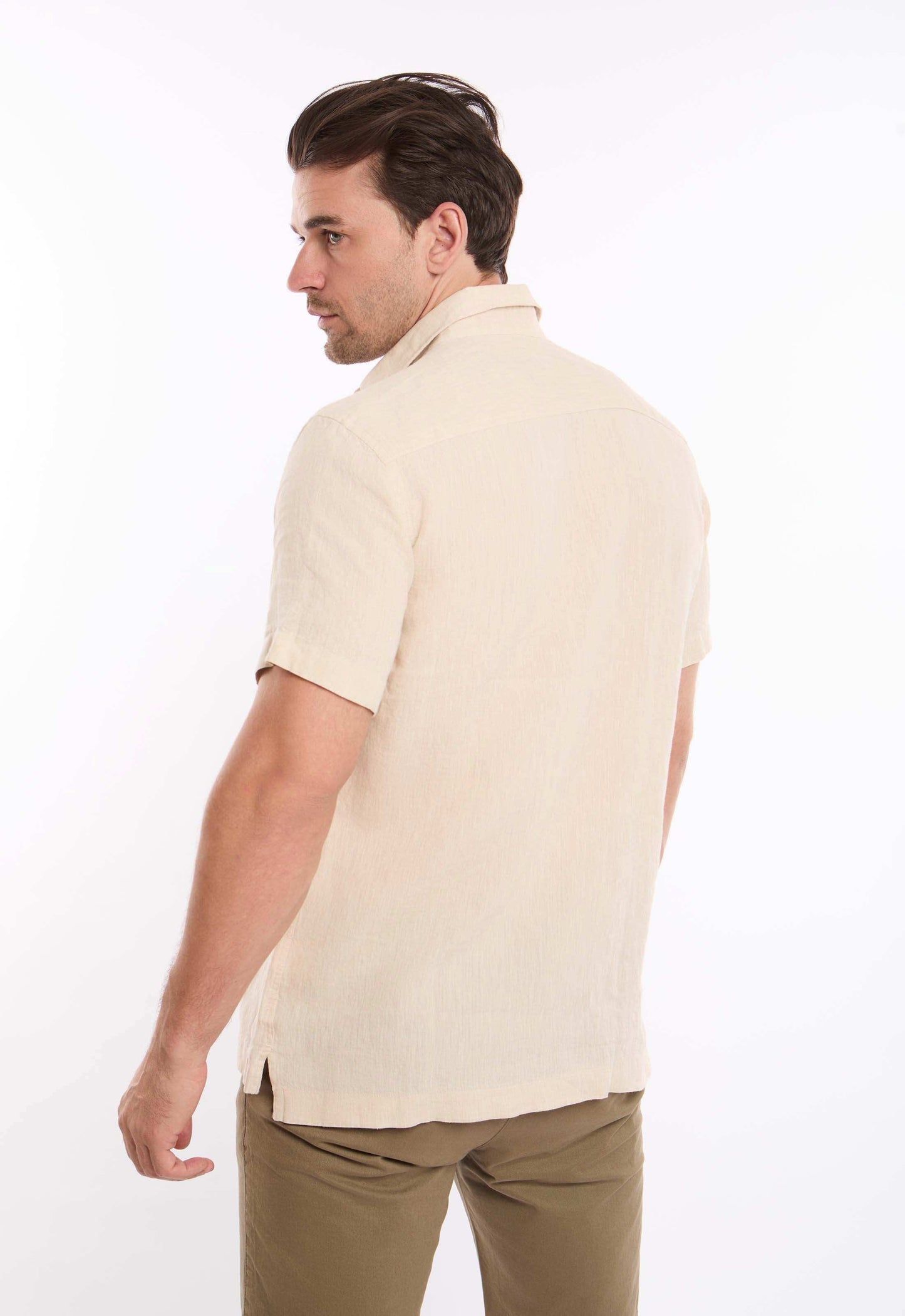 Textured Linen Short Sleeves Shirt with Pocket