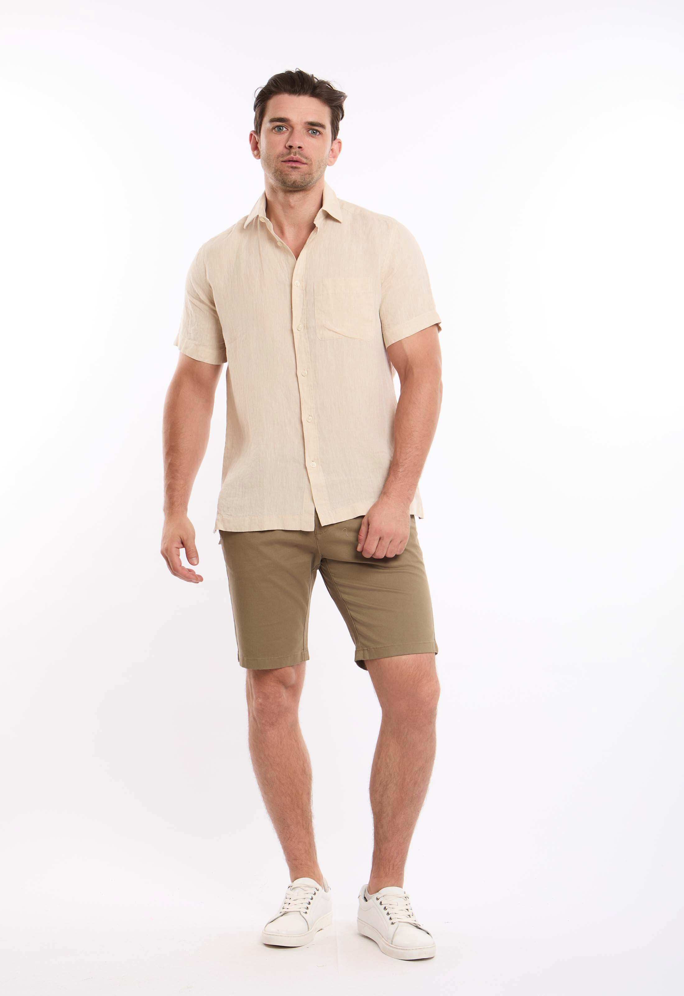 Textured Linen Short Sleeves Shirt with Pocket