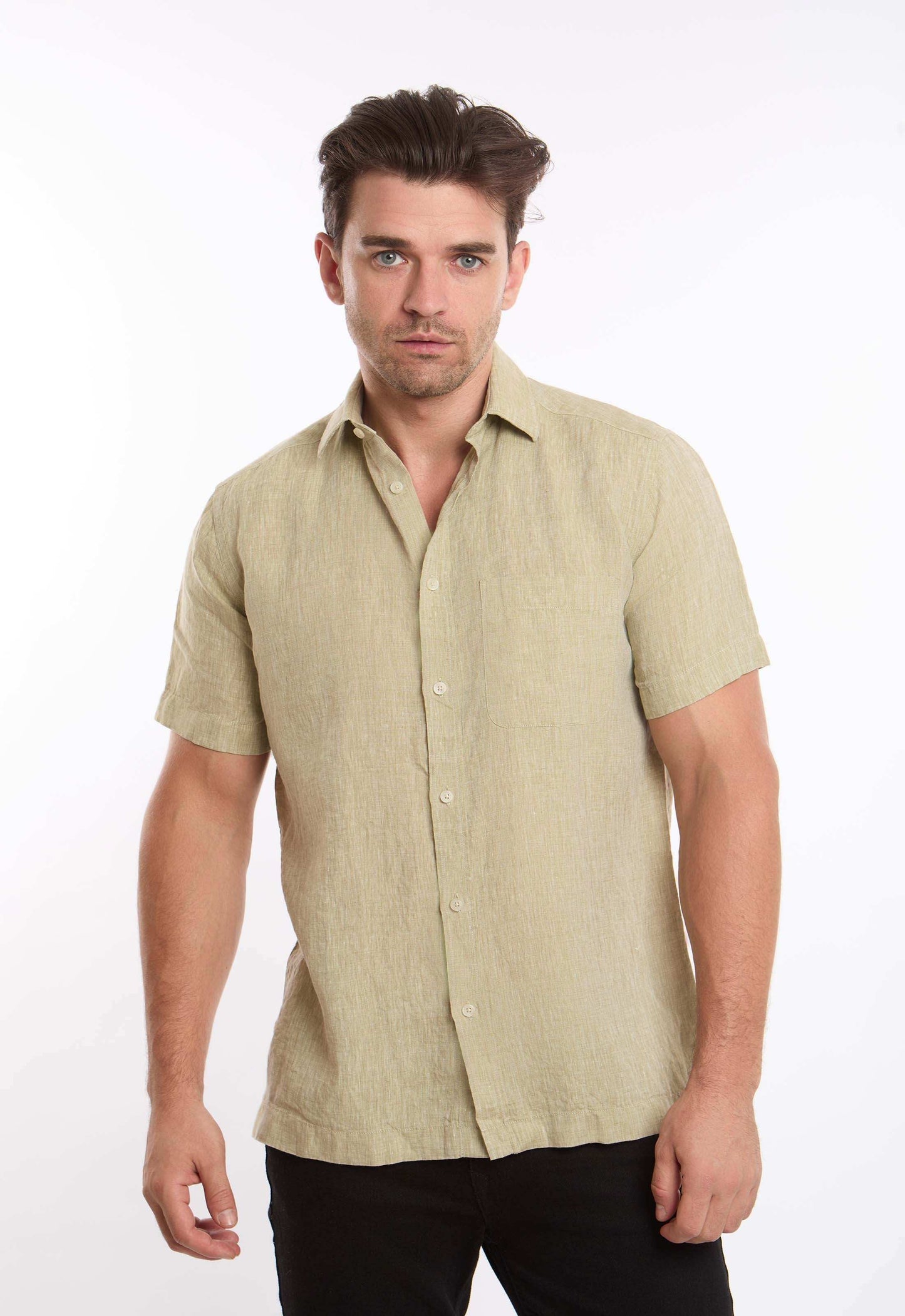 Textured Linen Short Sleeves Shirt with Pocket