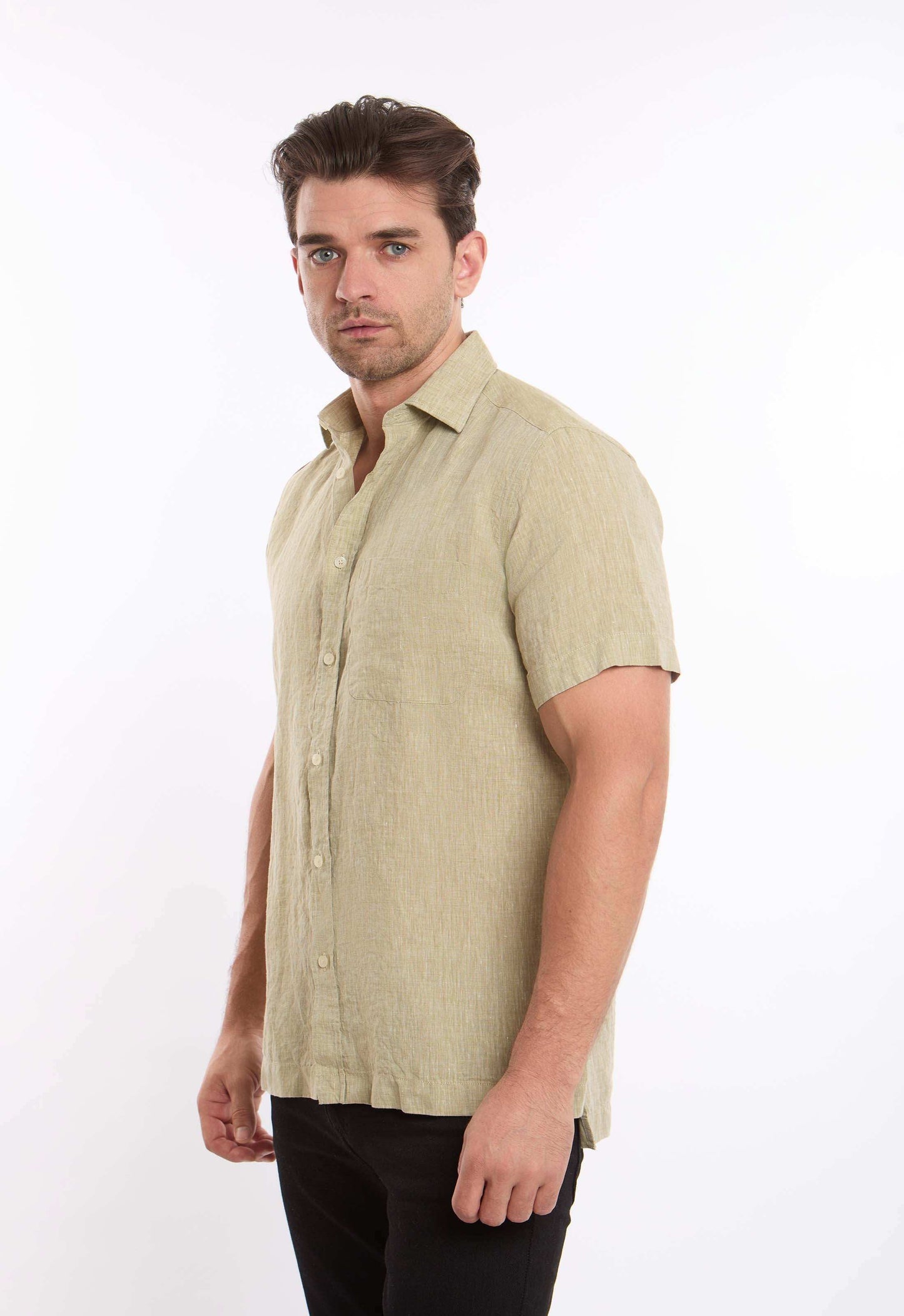 Textured Linen Short Sleeves Shirt with Pocket