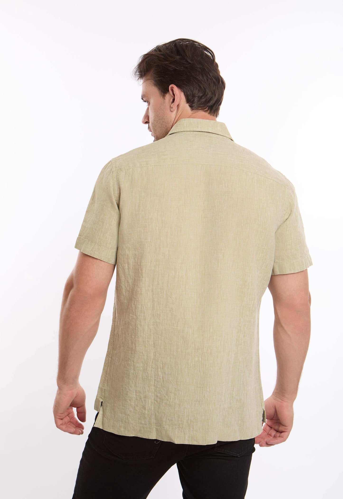 Textured Linen Short Sleeves Shirt with Pocket