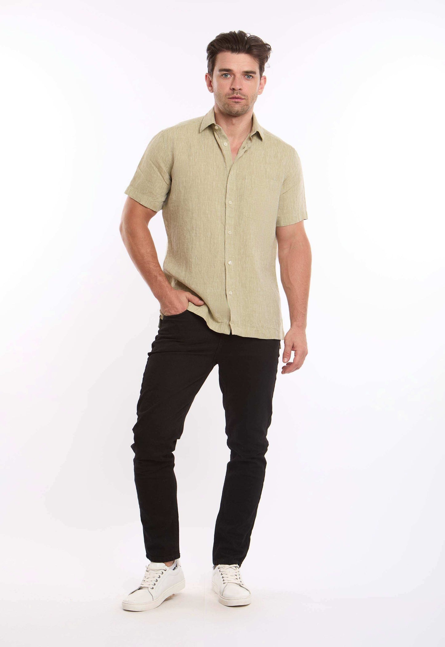 Textured Linen Short Sleeves Shirt with Pocket