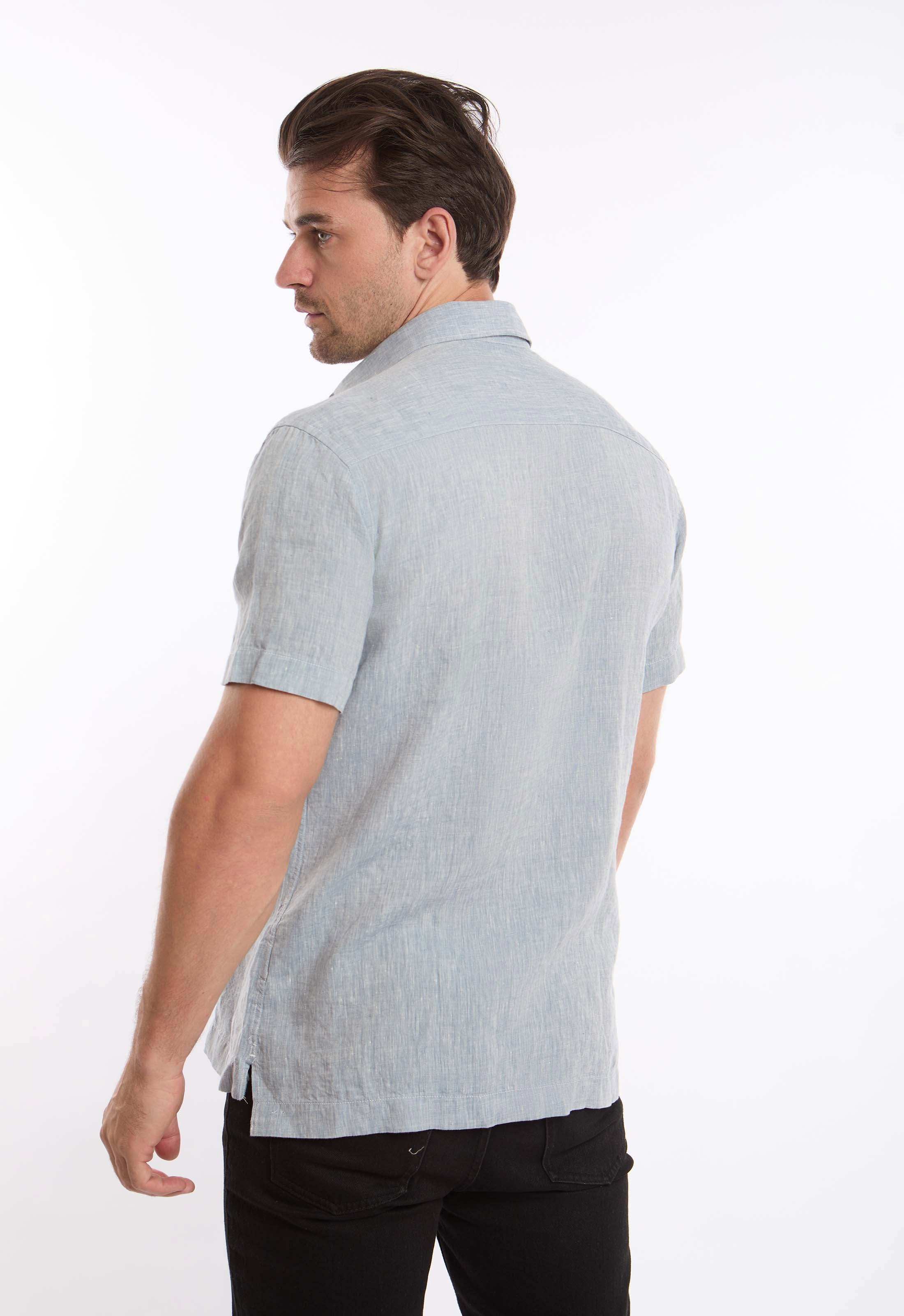 Textured Linen Short Sleeves Shirt with Pocket