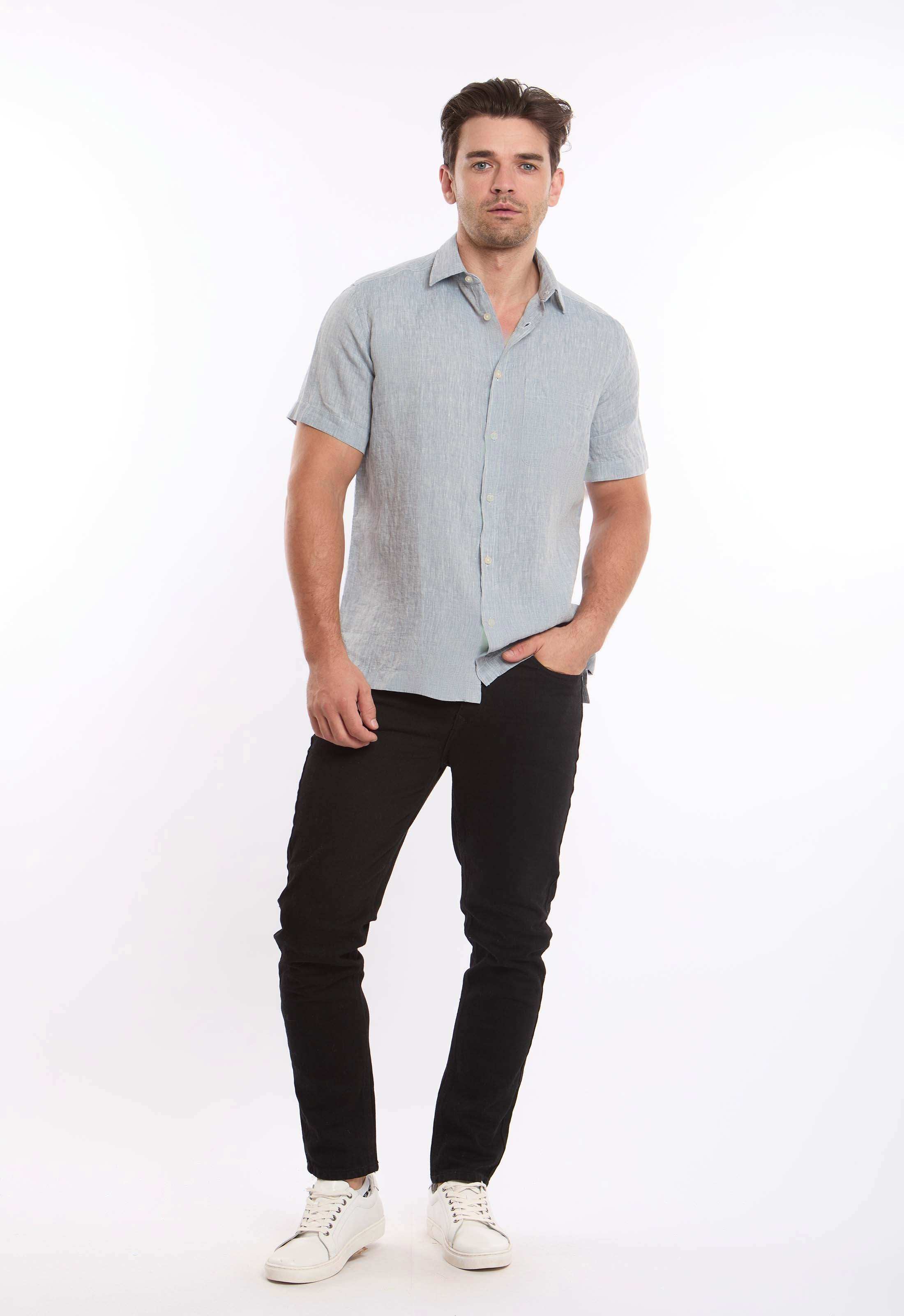 Textured Linen Short Sleeves Shirt with Pocket