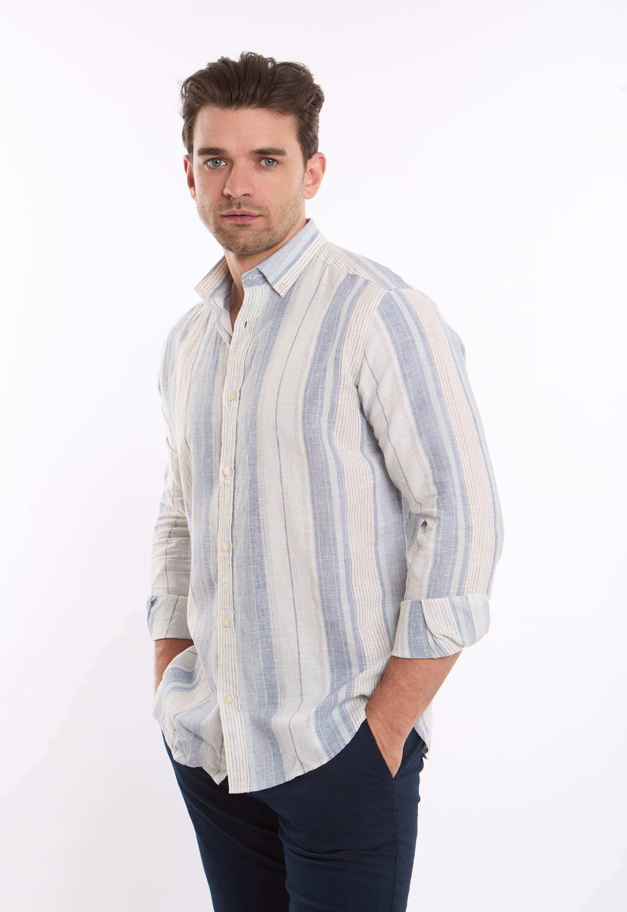 قميص كاجوال مخطط بأكمام طويلة وقصة مريحة