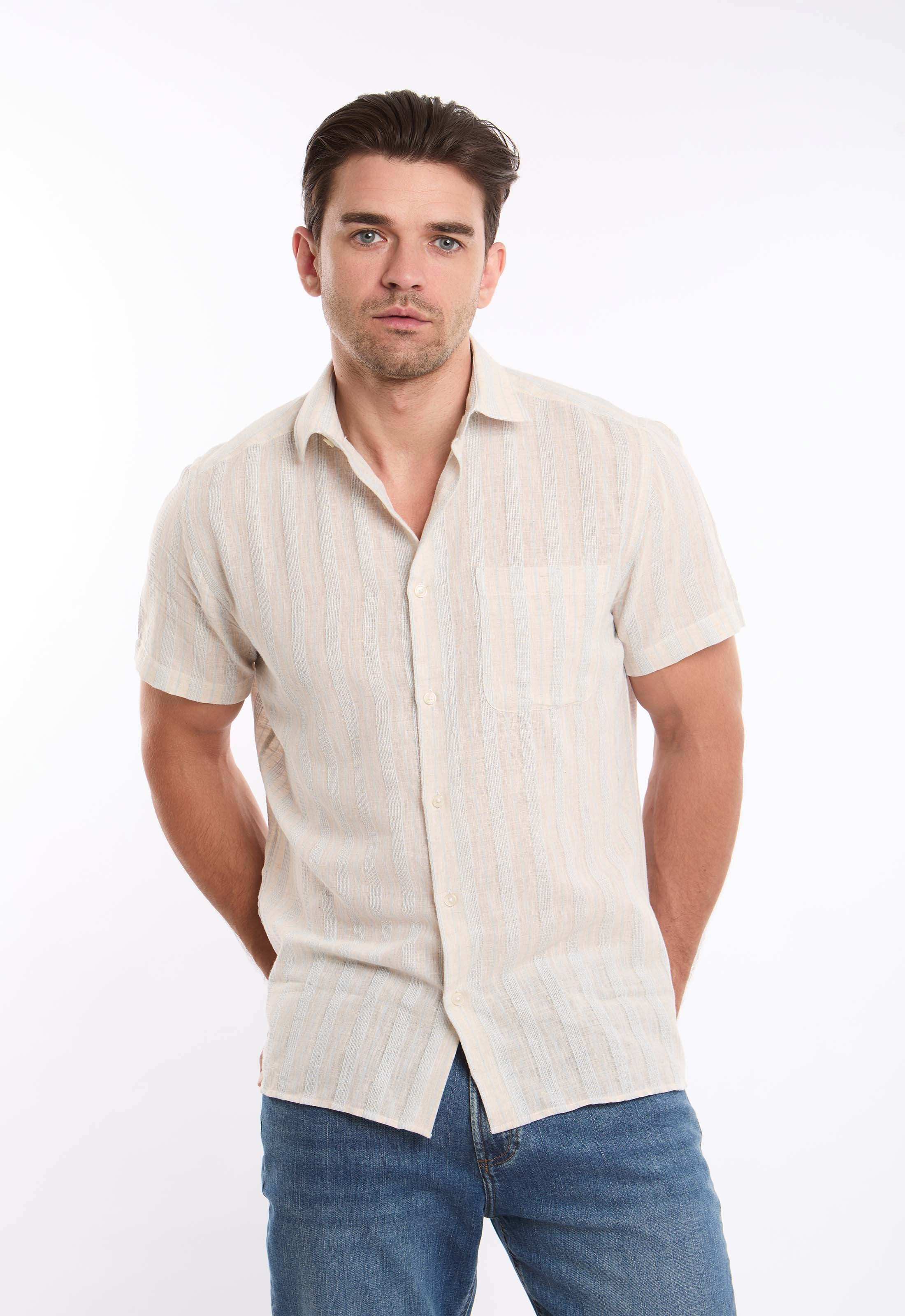 Short Sleeves Striped Shirt with Front Pocket