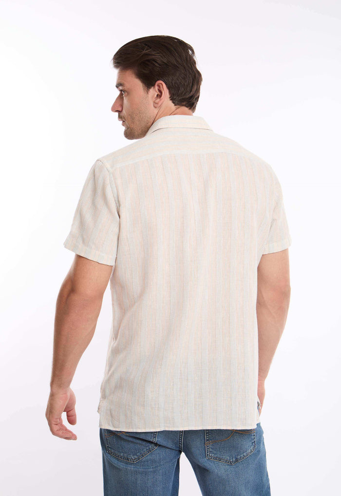 Short Sleeves Striped Shirt with Front Pocket