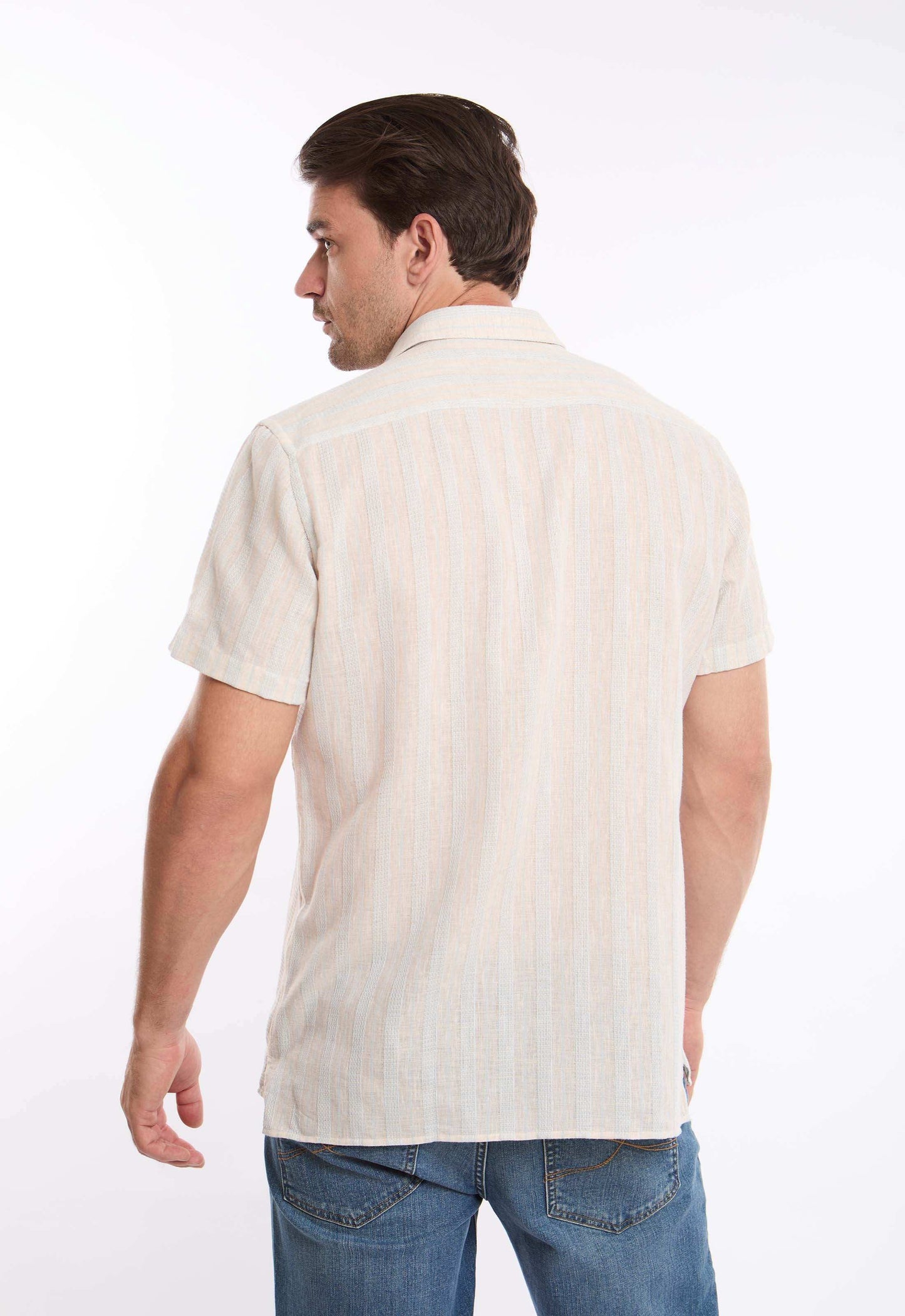 Short Sleeves Striped Shirt with Front Pocket