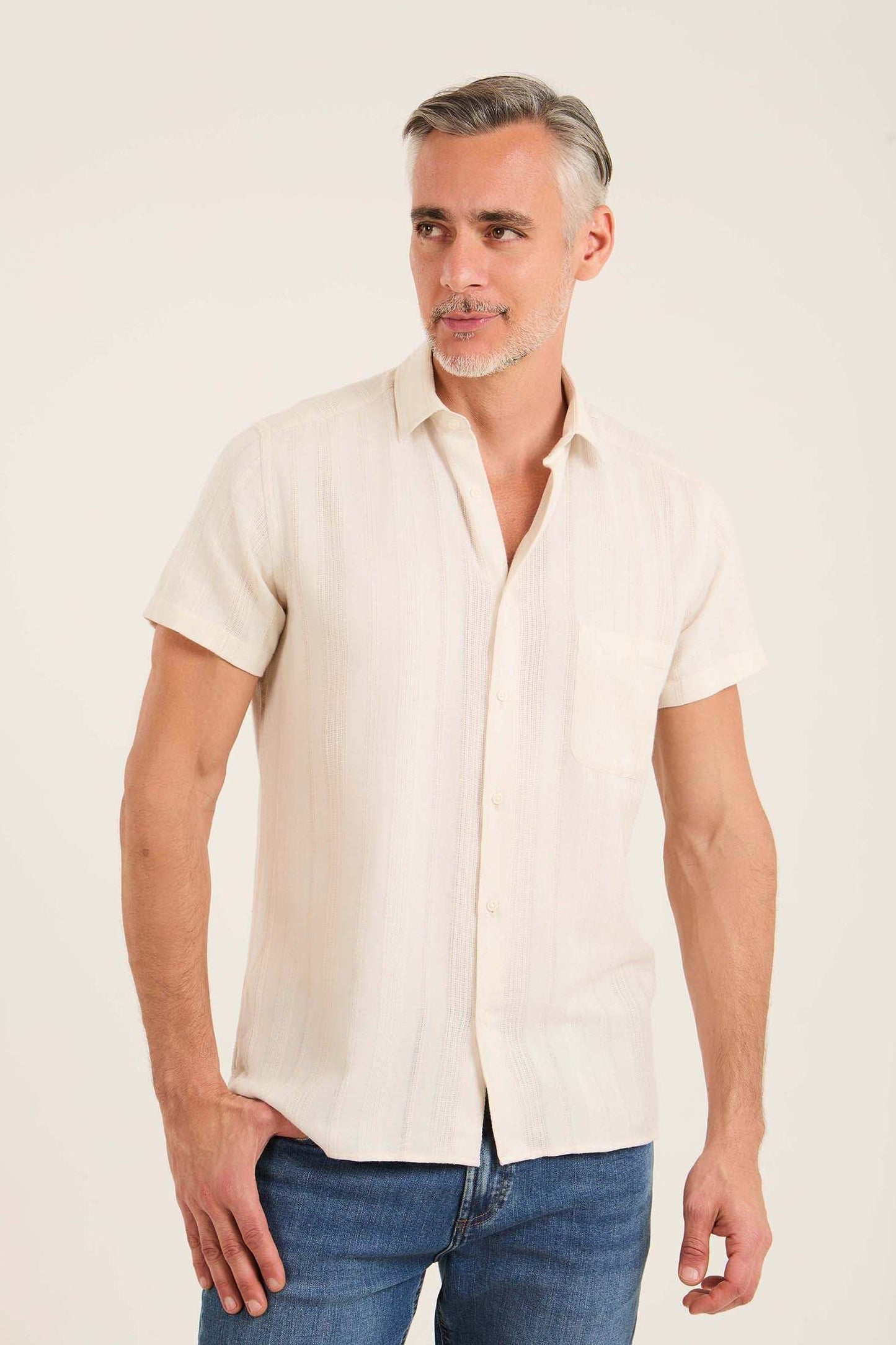 Short Sleeves Buttoned Striped Shirt