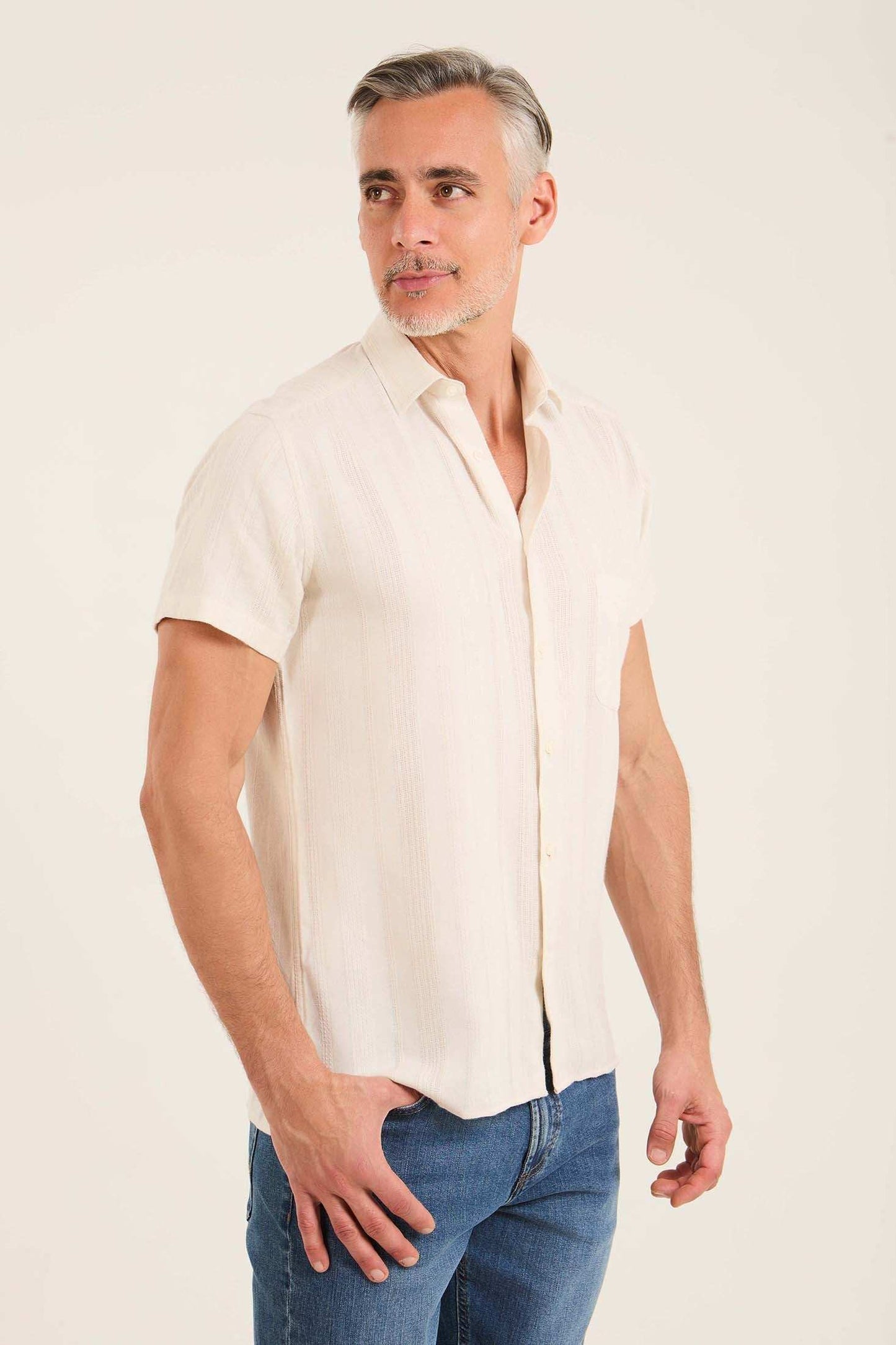 Short Sleeves Buttoned Striped Shirt