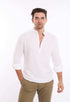 Half Buttons Mandarin Collar Cotton Shirt