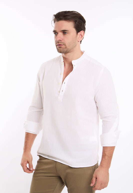 Half Buttons Mandarin Collar Cotton Shirt