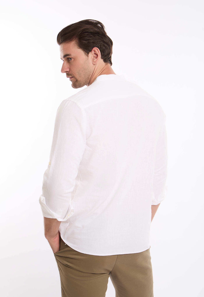 Half Buttons Mandarin Collar Cotton Shirt