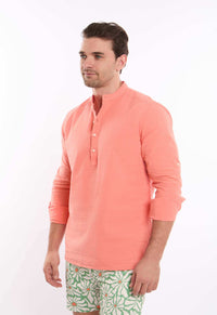 Half Buttons Mandarin Collar Cotton Shirt
