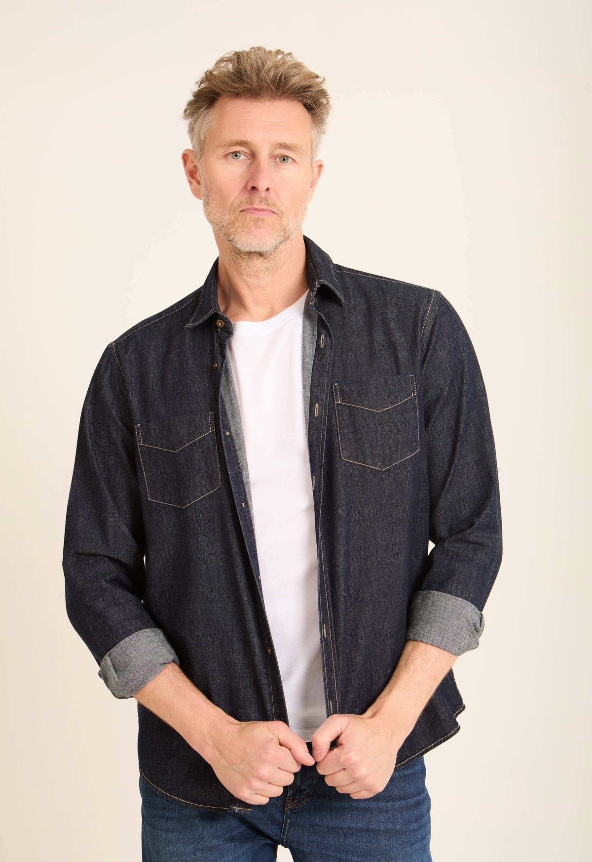 Dark Linen Shirt with Front Pockets
