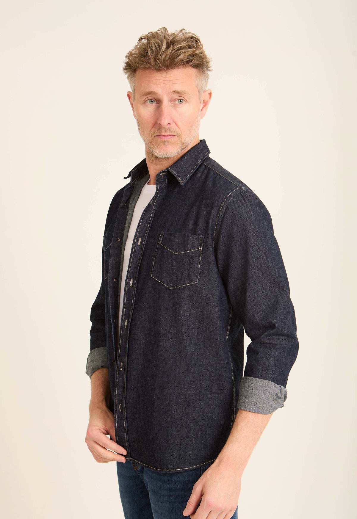 Dark Linen Shirt with Front Pockets