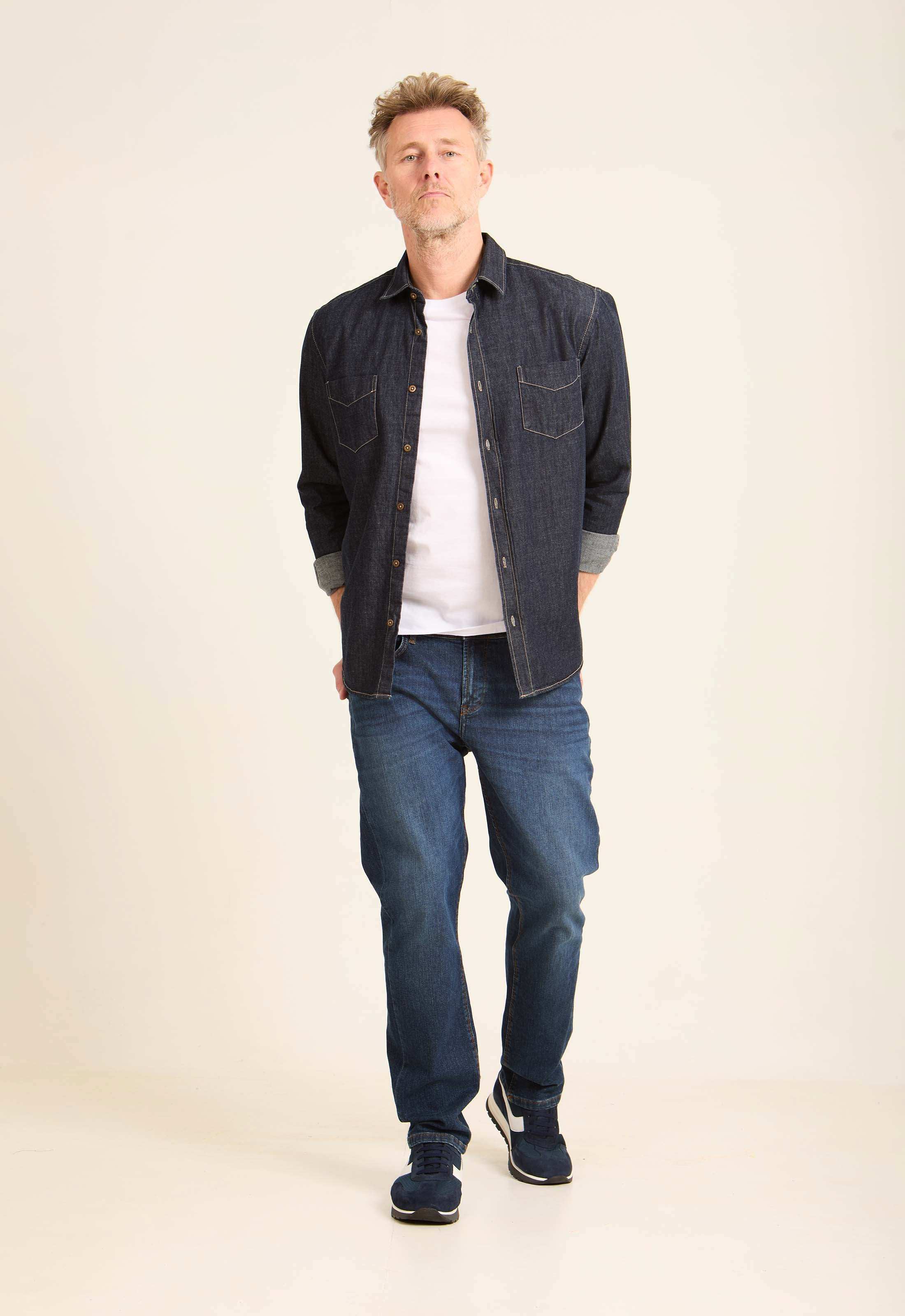 Dark Linen Shirt with Front Pockets