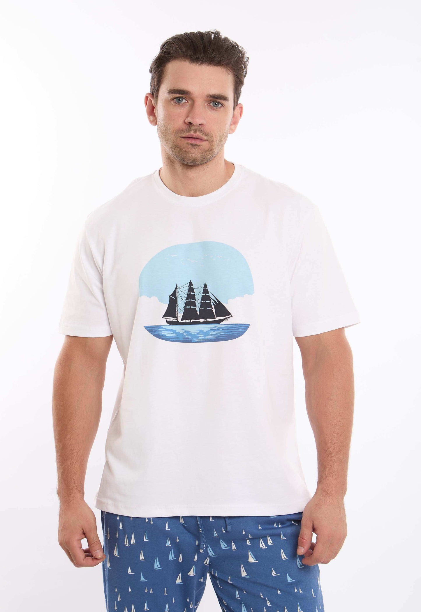 Printed Tee & Patterned Pants Pajama Set