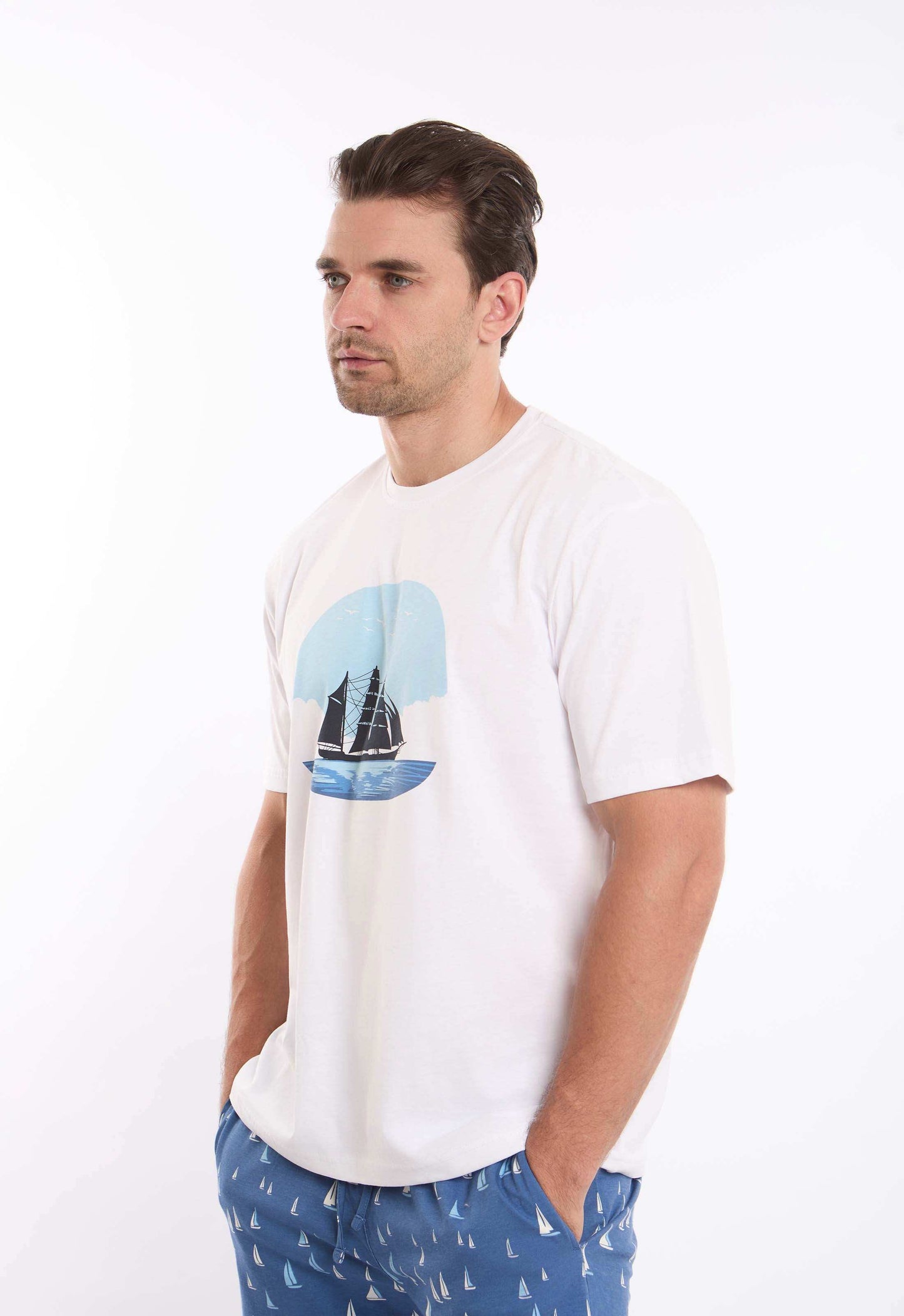 Printed Tee & Patterned Pants Pajama Set