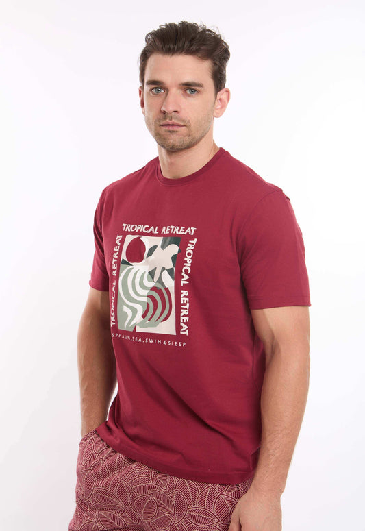 Short Sleeves Tee & Patterned Pants Pajama Set