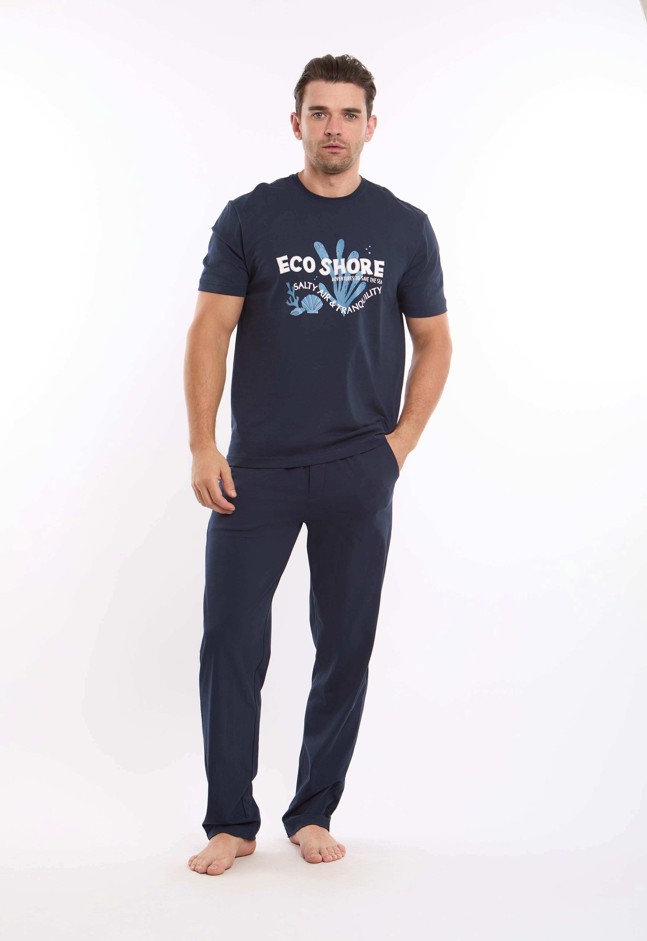 طقم بيجامة قطن تيشيرت مطبوع & بنطلون سادة