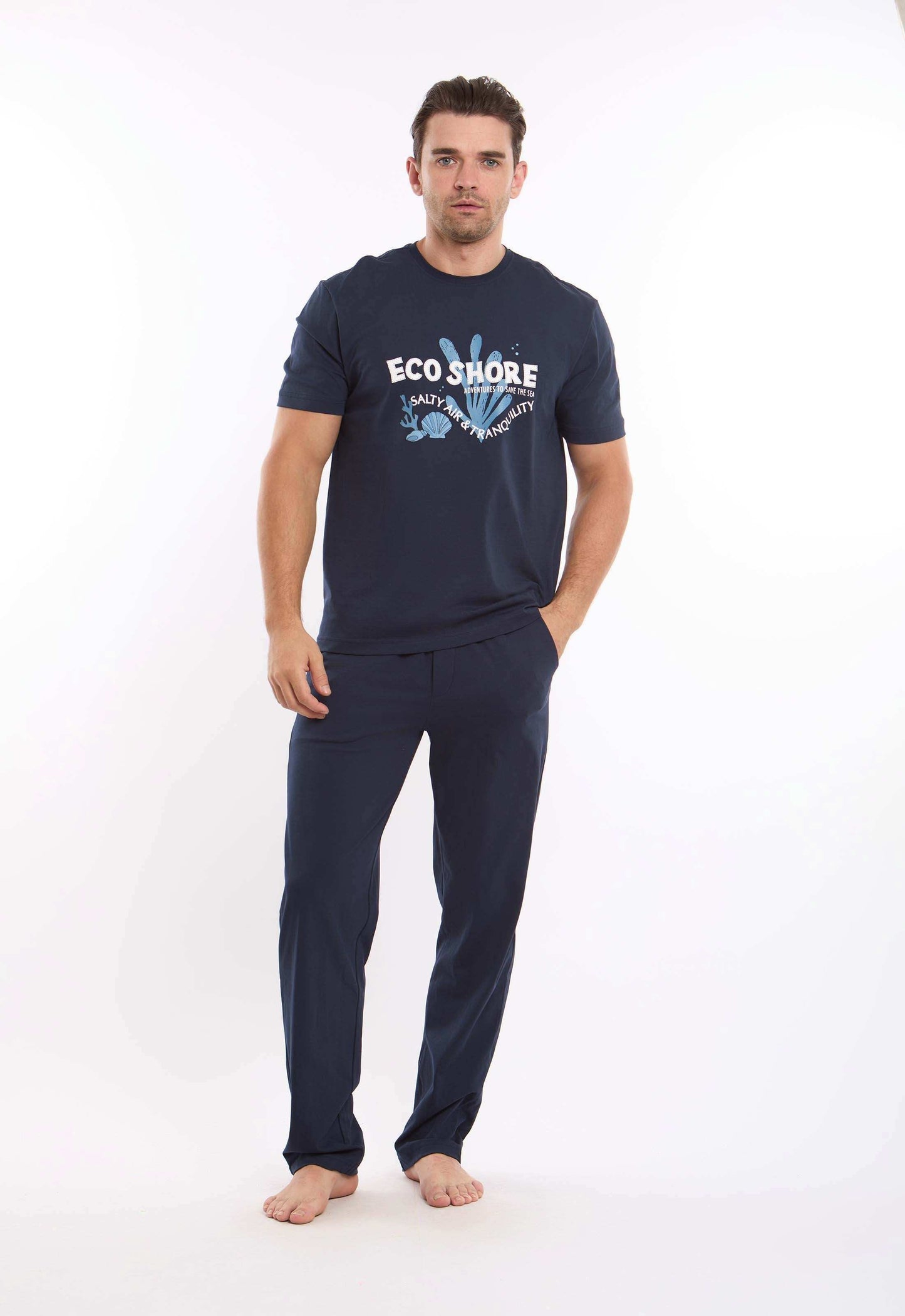 Printed Tee & Solid Pants Cotton Pajama Set