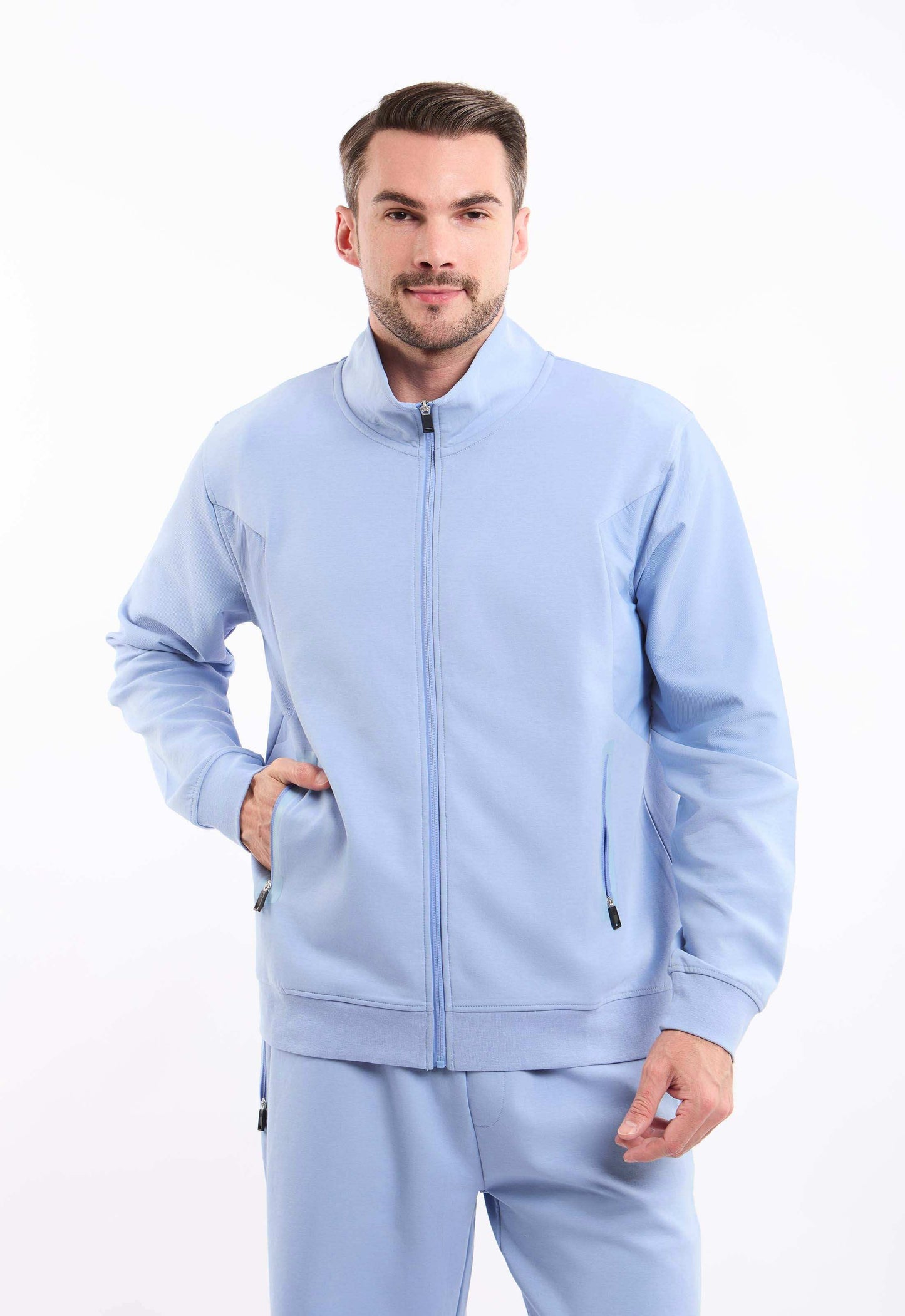 Stand Collar Zipped Solid Jacket
