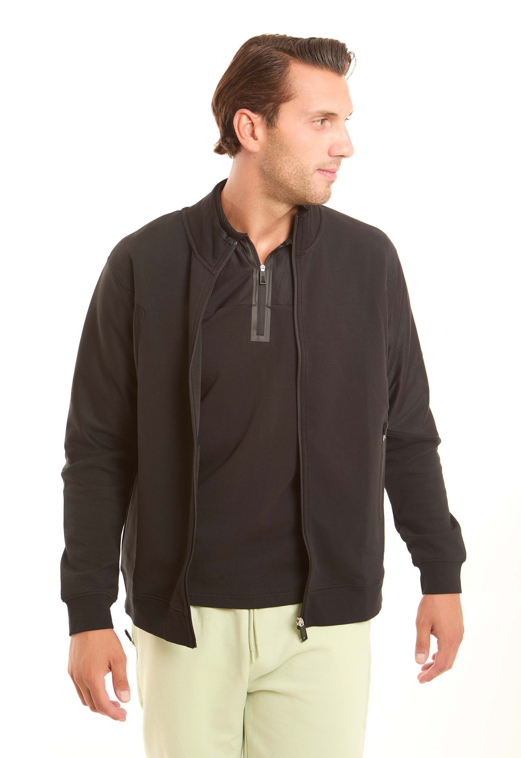 Stand Collar Zipped Solid Jacket