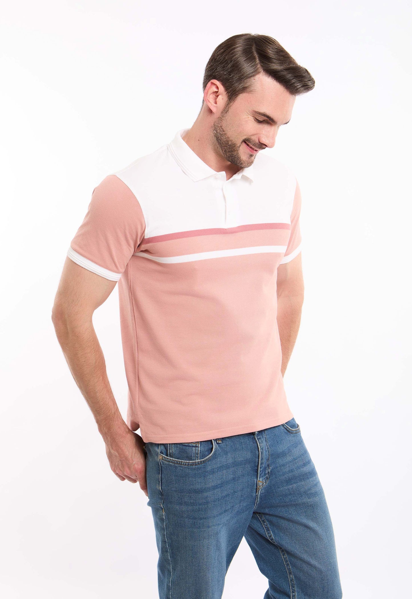 Dual-Tone Short Sleeves Pique Polo Shirt