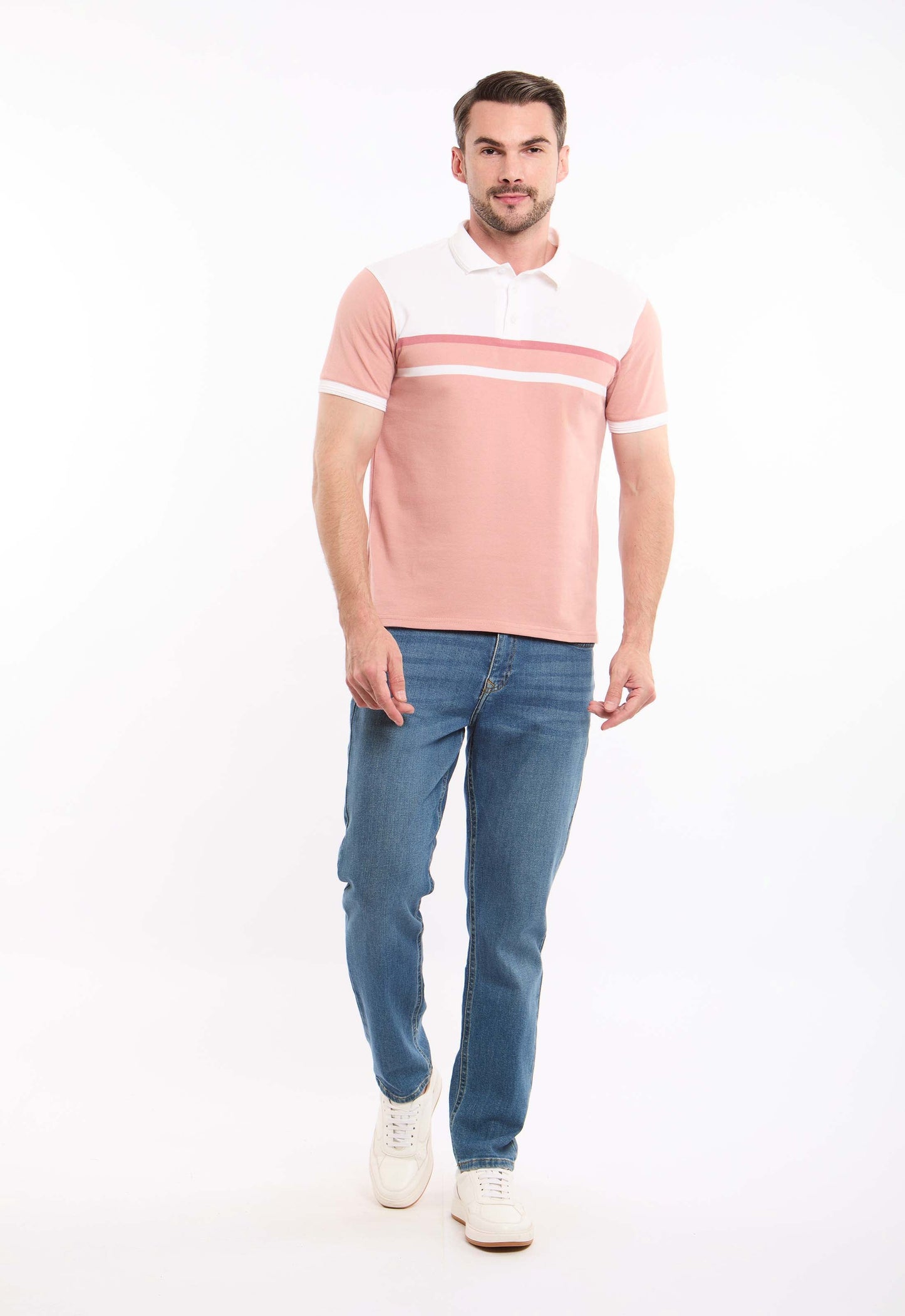 Dual-Tone Short Sleeves Pique Polo Shirt