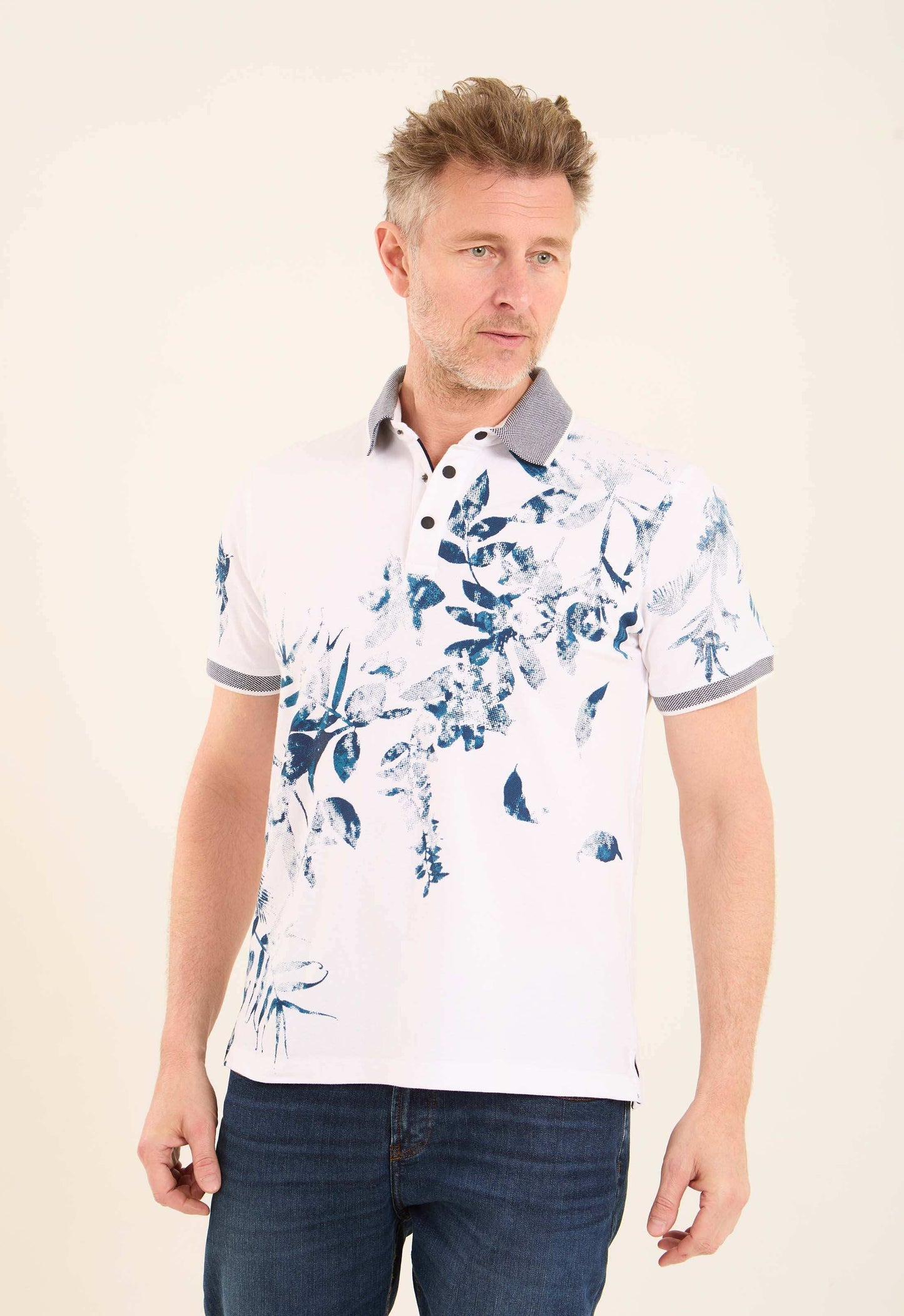 Floral Pattern Polo Shirt with Classic Collar