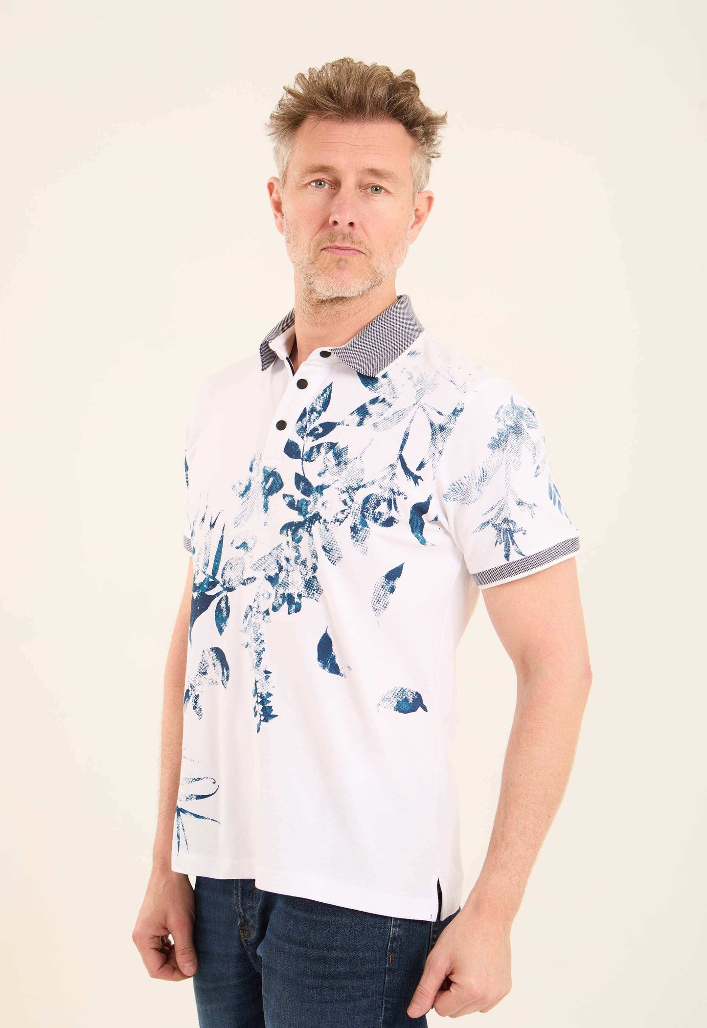 Floral Pattern Polo Shirt with Classic Collar