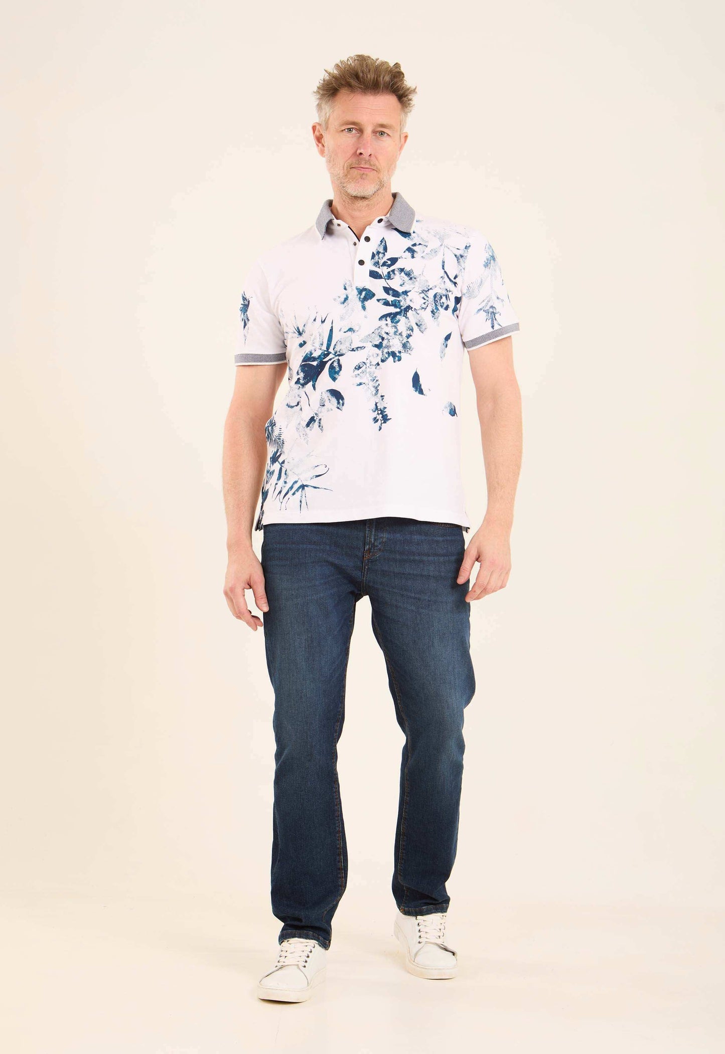 Floral Pattern Polo Shirt with Classic Collar
