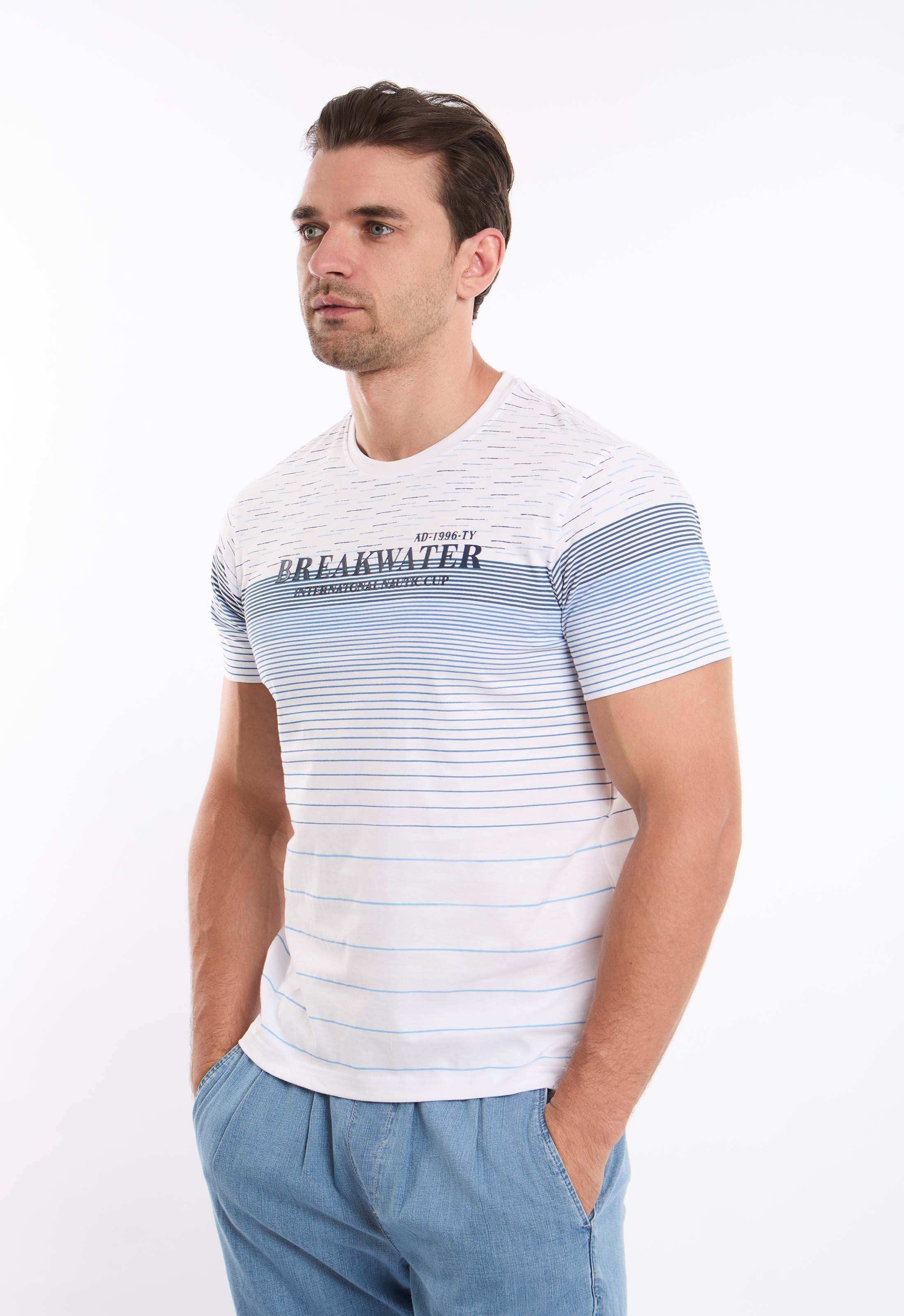 تيشرت كاجوال بخطوط متعددة مطبوع من الأمام