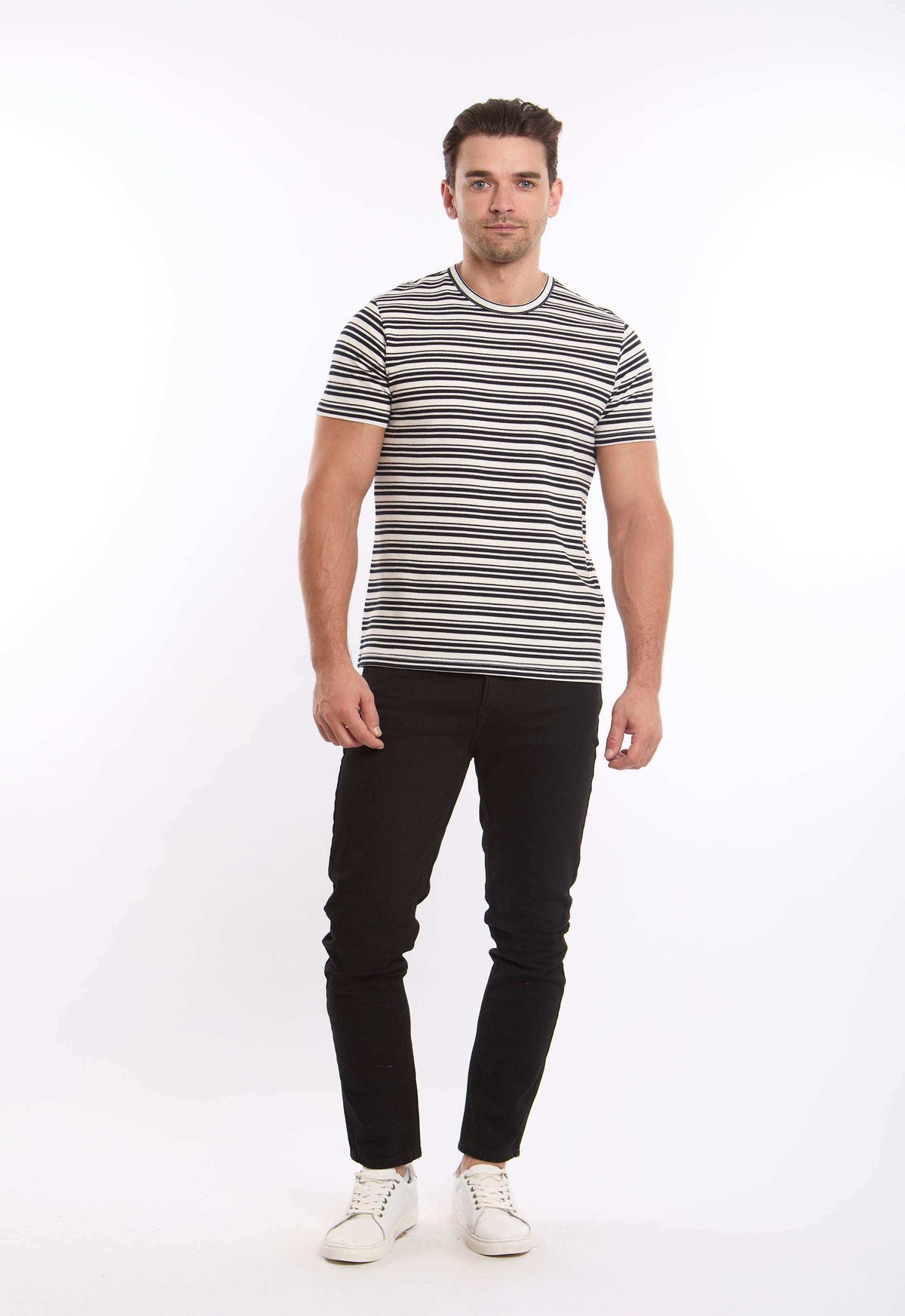 Textured with Stripes Short Sleeves Tee
